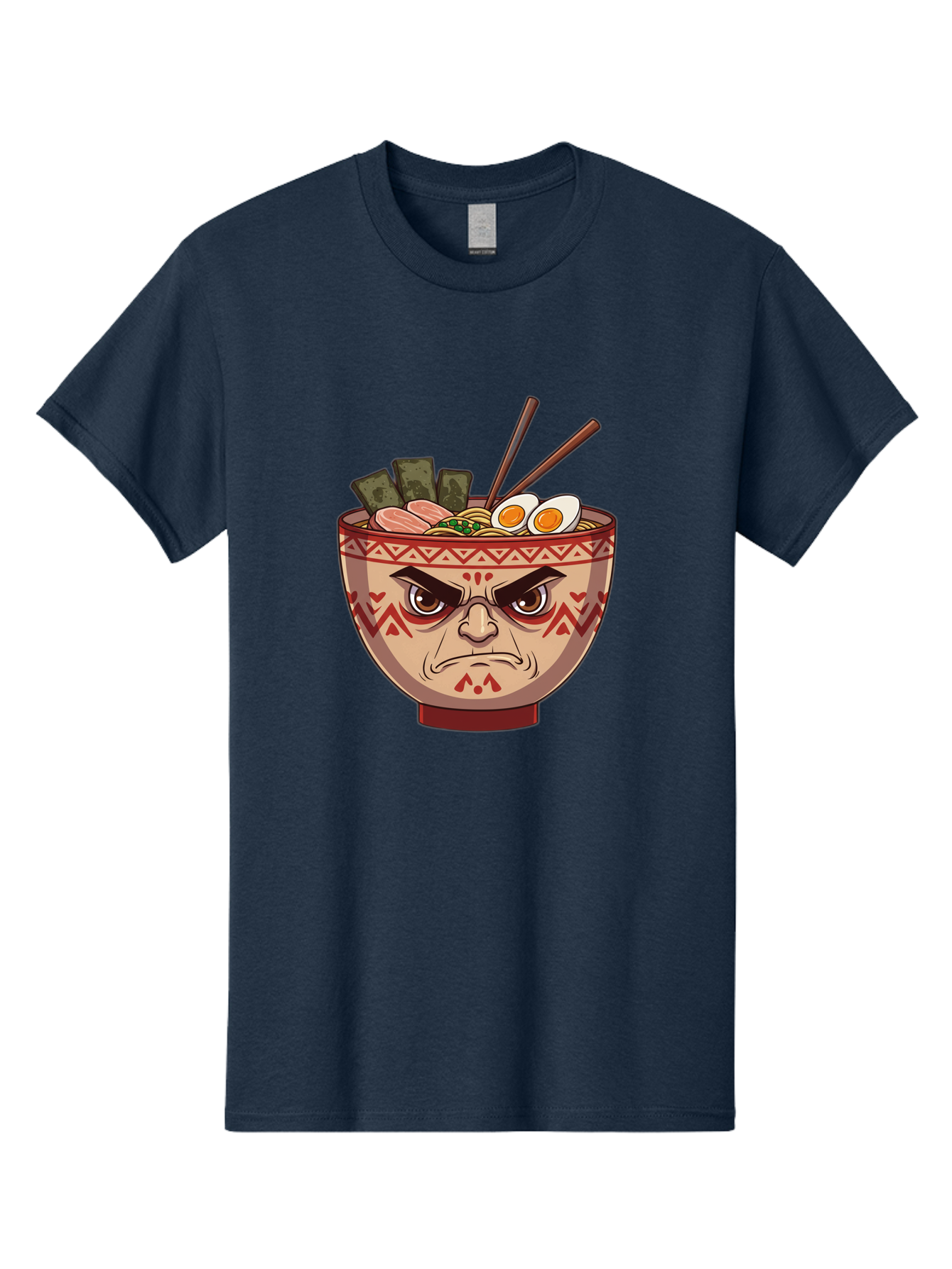 Angry-Ramen Men'S Graphic Tee, 100% Cotton, Comfortable Casual Summer Wear, Machine Washable, Angry Ramen Bowl, Angry Face, Ramen Noodles, Boiled Egg, Seaweed, Chopsticks, Kawaii, Cartoon Character, Ramen Toppings, Angry Eyes Baa134 5