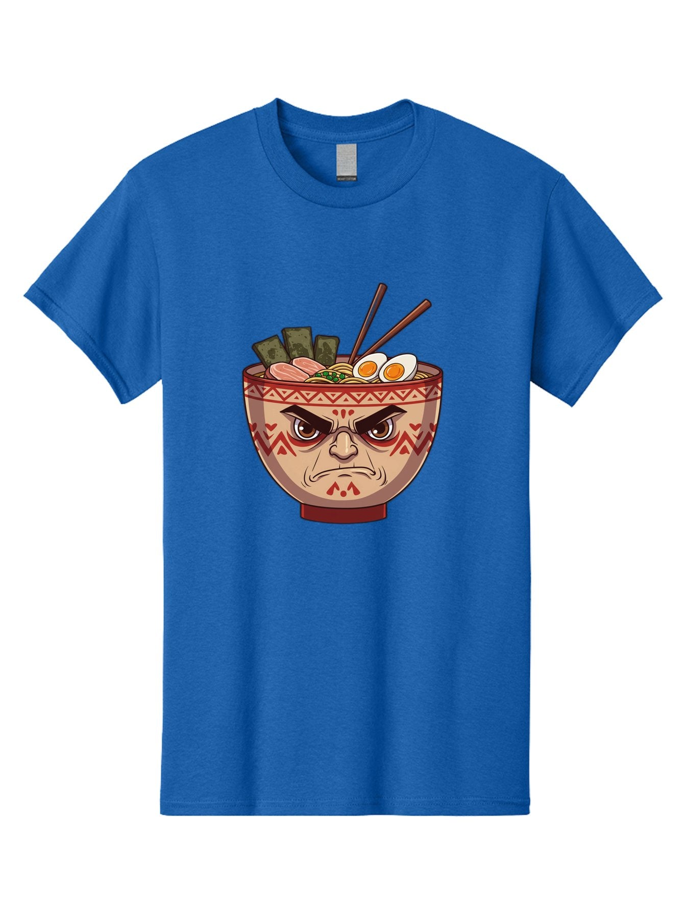 Angry-Ramen Men'S Graphic Tee, 100% Cotton, Comfortable Casual Summer Wear, Machine Washable, Angry Ramen Bowl, Angry Face, Ramen Noodles, Boiled Egg, Seaweed, Chopsticks, Kawaii, Cartoon Character, Ramen Toppings, Angry Eyes Baa134 15