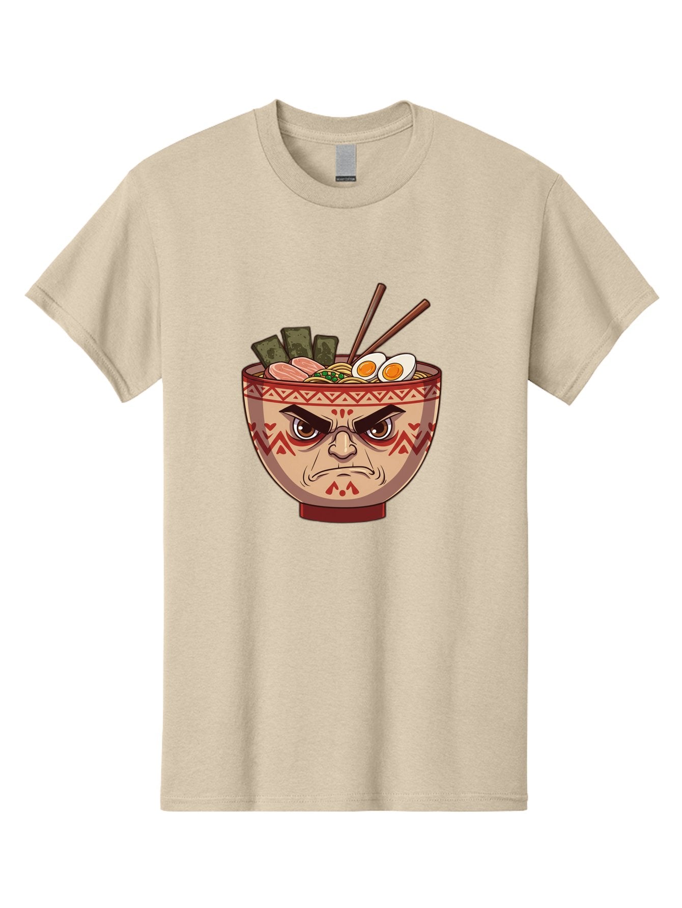 Angry-Ramen Men'S Graphic Tee, 100% Cotton, Comfortable Casual Summer Wear, Machine Washable, Angry Ramen Bowl, Angry Face, Ramen Noodles, Boiled Egg, Seaweed, Chopsticks, Kawaii, Cartoon Character, Ramen Toppings, Angry Eyes Baa134 5