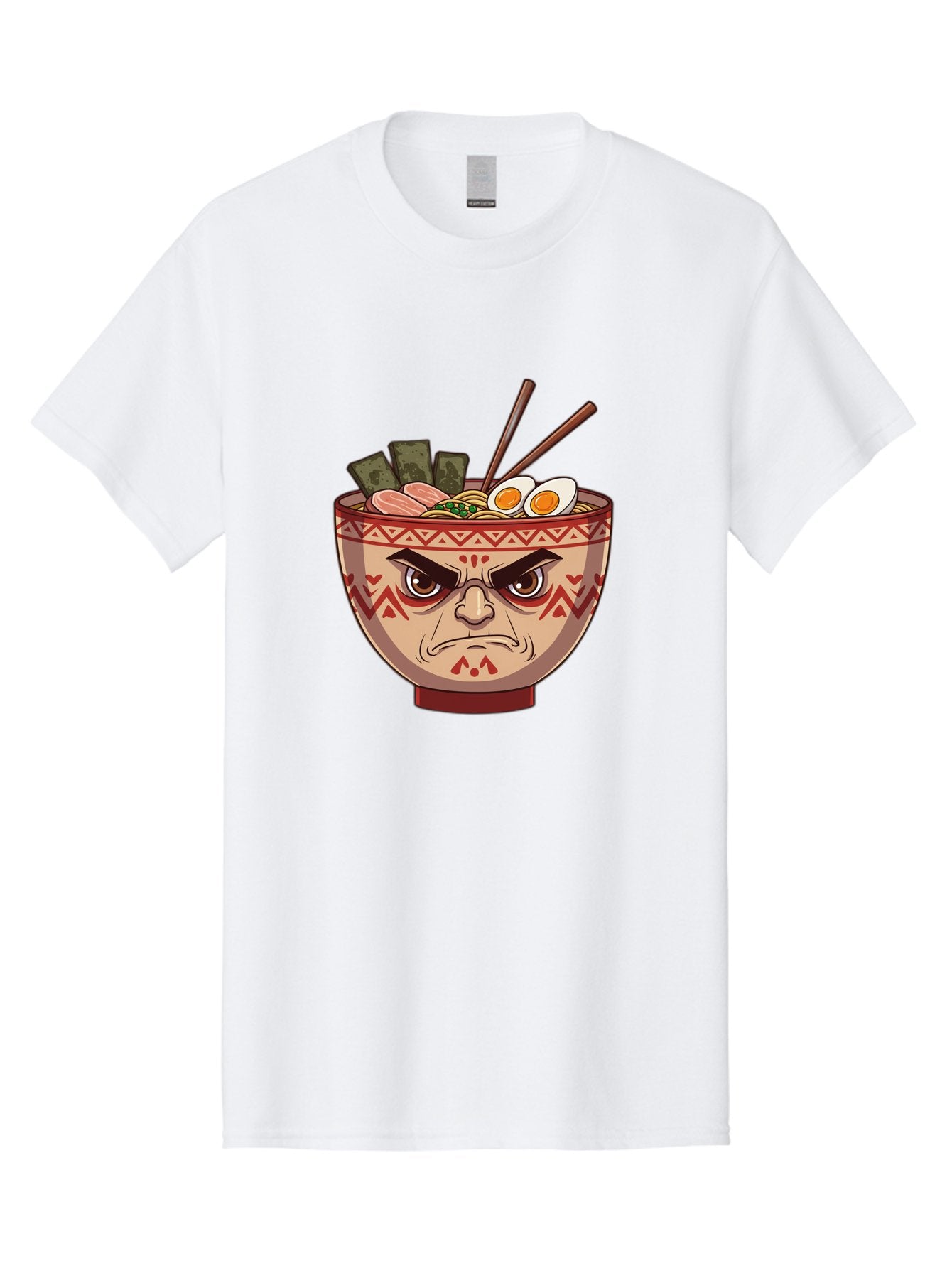 Angry-Ramen Men'S Graphic Tee, 100% Cotton, Comfortable Casual Summer Wear, Machine Washable, Angry Ramen Bowl, Angry Face, Ramen Noodles, Boiled Egg, Seaweed, Chopsticks, Kawaii, Cartoon Character, Ramen Toppings, Angry Eyes Baa134 3