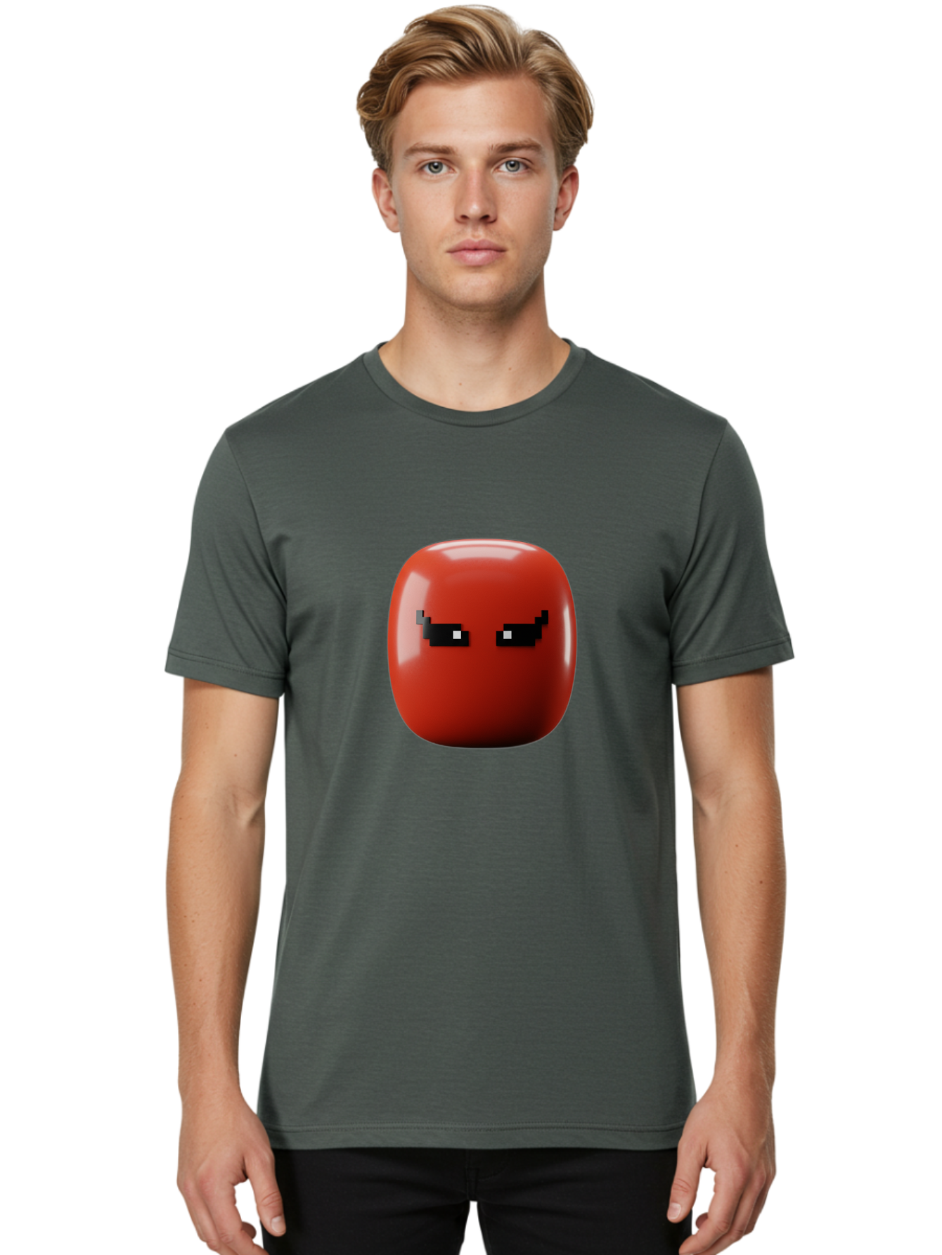Angry-Tomato Men'S Graphic Tee, 100% Cotton, Comfortable Casual Summer Wear, Machine Washable, Angry Face, Pixel Art Style, Digital Illustration, Red Tomato, Emotive Expression, Playful Design, Cartoon Character Baa135 24