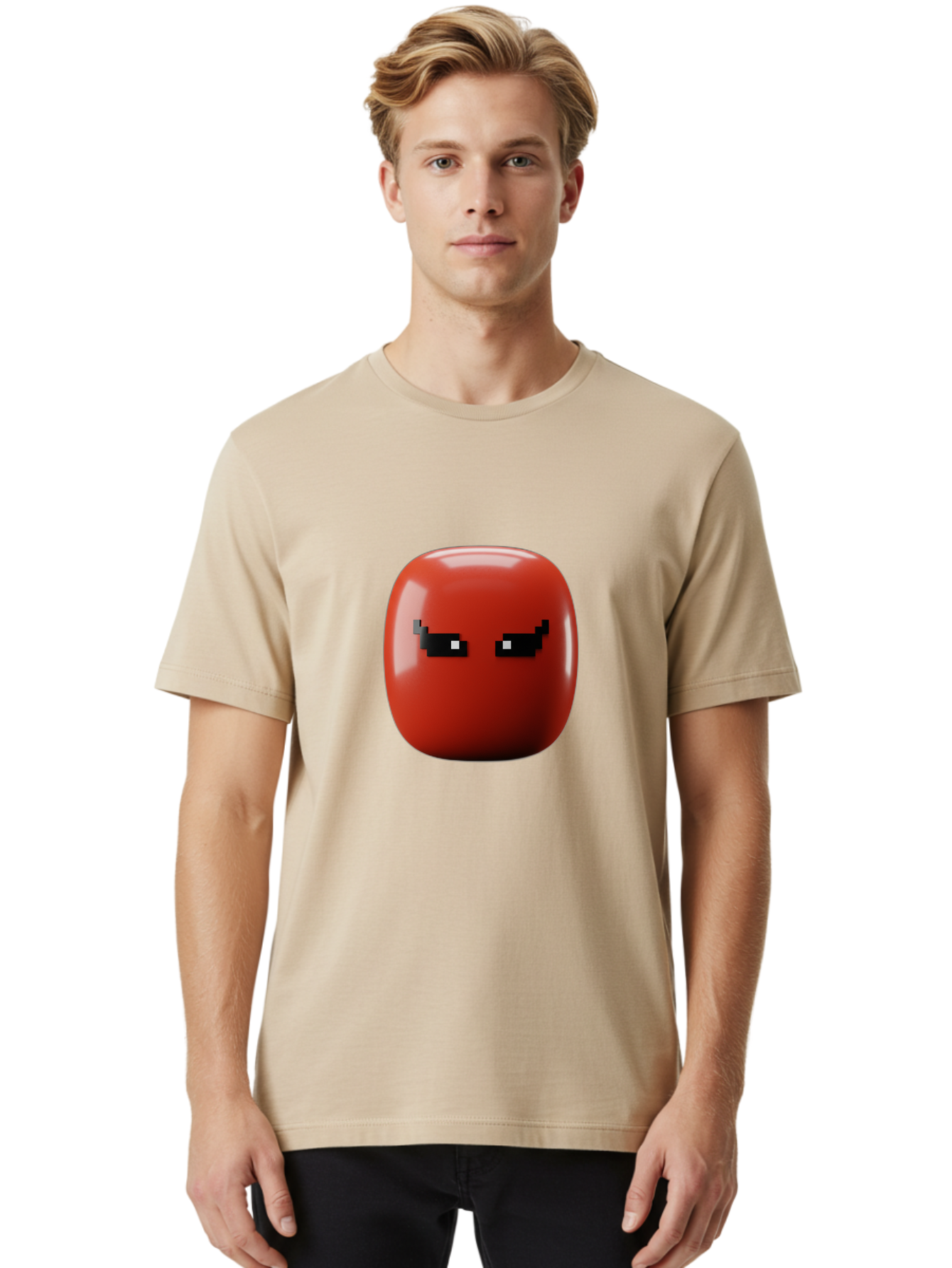 Angry-Tomato Men'S Graphic Tee, 100% Cotton, Comfortable Casual Summer Wear, Machine Washable, Angry Face, Pixel Art Style, Digital Illustration, Red Tomato, Emotive Expression, Playful Design, Cartoon Character Baa135 4