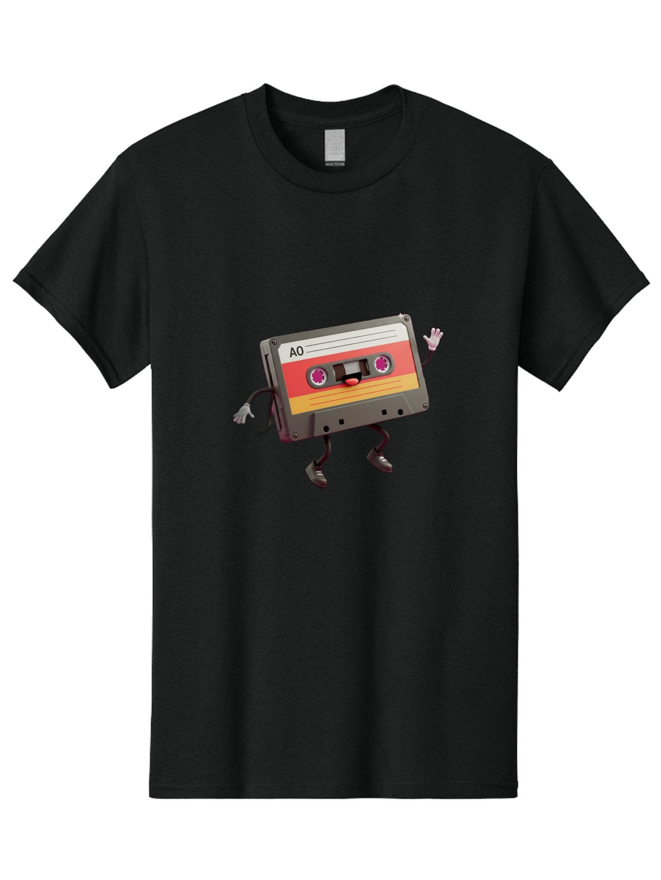 Ao-Cassette Men'S Graphic Tee, 100% Cotton, Comfortable Casual Summer Wear, Machine Washable, Retro Cassette Tape, Character Design, Anthropomorphic Object, Music Nostalgia, Vintage Technology, 80S And 90S Memorabilia, Funky Illustration, Baa136 8