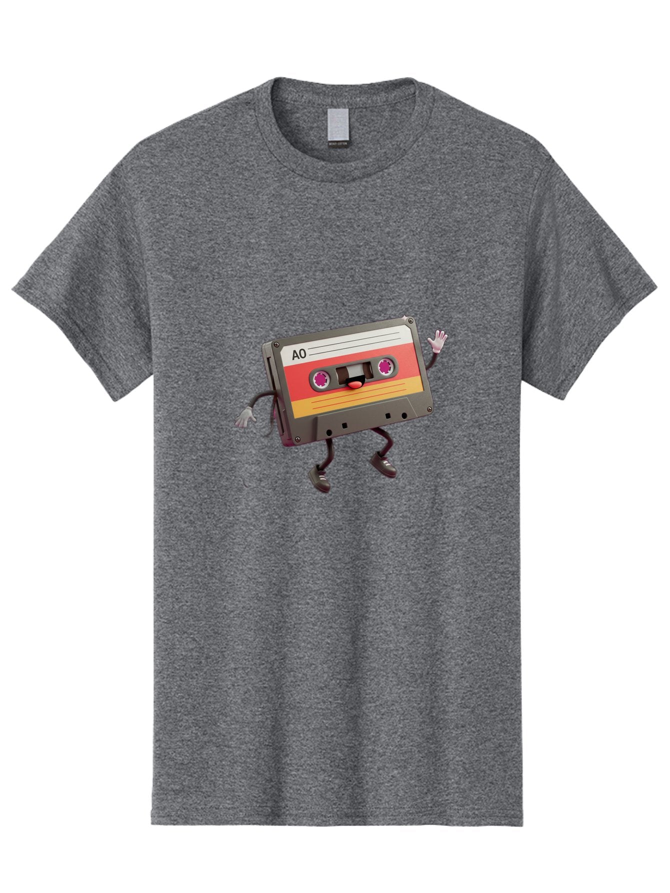 Ao-Cassette Men'S Graphic Tee, 100% Cotton, Comfortable Casual Summer Wear, Machine Washable, Retro Cassette Tape, Character Design, Anthropomorphic Object, Music Nostalgia, Vintage Technology, 80S And 90S Memorabilia, Funky Illustration, Baa136 5