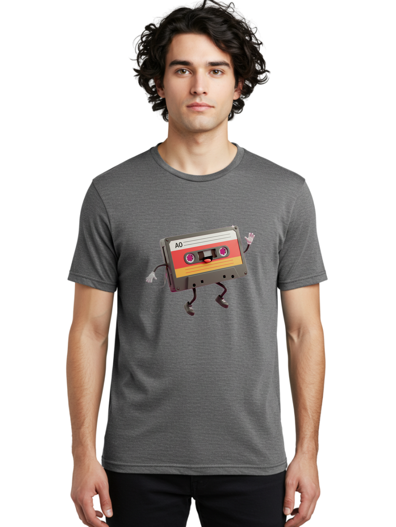 Ao-Cassette Men'S Graphic Tee, 100% Cotton, Comfortable Casual Summer Wear, Machine Washable, Retro Cassette Tape, Character Design, Anthropomorphic Object, Music Nostalgia, Vintage Technology, 80S And 90S Memorabilia, Funky Illustration, Baa136 16