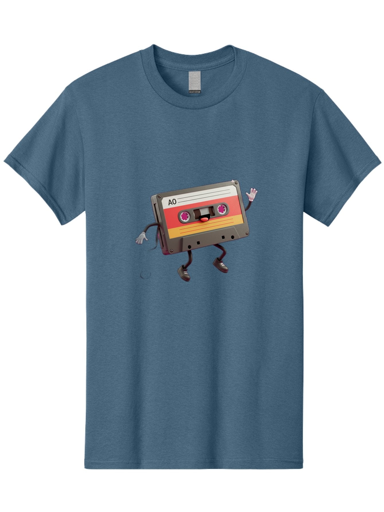 Ao-Cassette Men'S Graphic Tee, 100% Cotton, Comfortable Casual Summer Wear, Machine Washable, Retro Cassette Tape, Character Design, Anthropomorphic Object, Music Nostalgia, Vintage Technology, 80S And 90S Memorabilia, Funky Illustration, Baa136