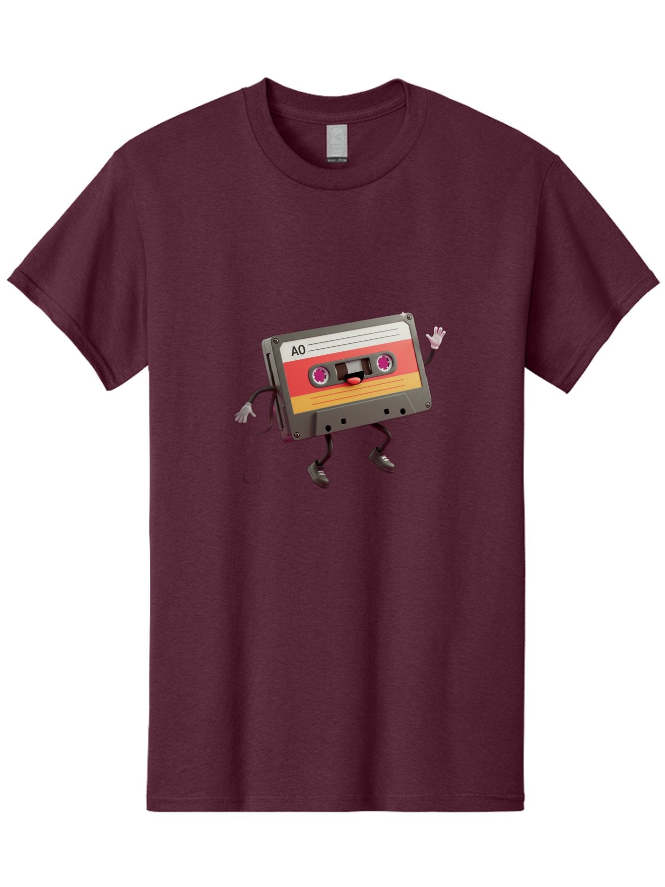 Ao-Cassette Men'S Graphic Tee, 100% Cotton, Comfortable Casual Summer Wear, Machine Washable, Retro Cassette Tape, Character Design, Anthropomorphic Object, Music Nostalgia, Vintage Technology, 80S And 90S Memorabilia, Funky Illustration, Baa136 7