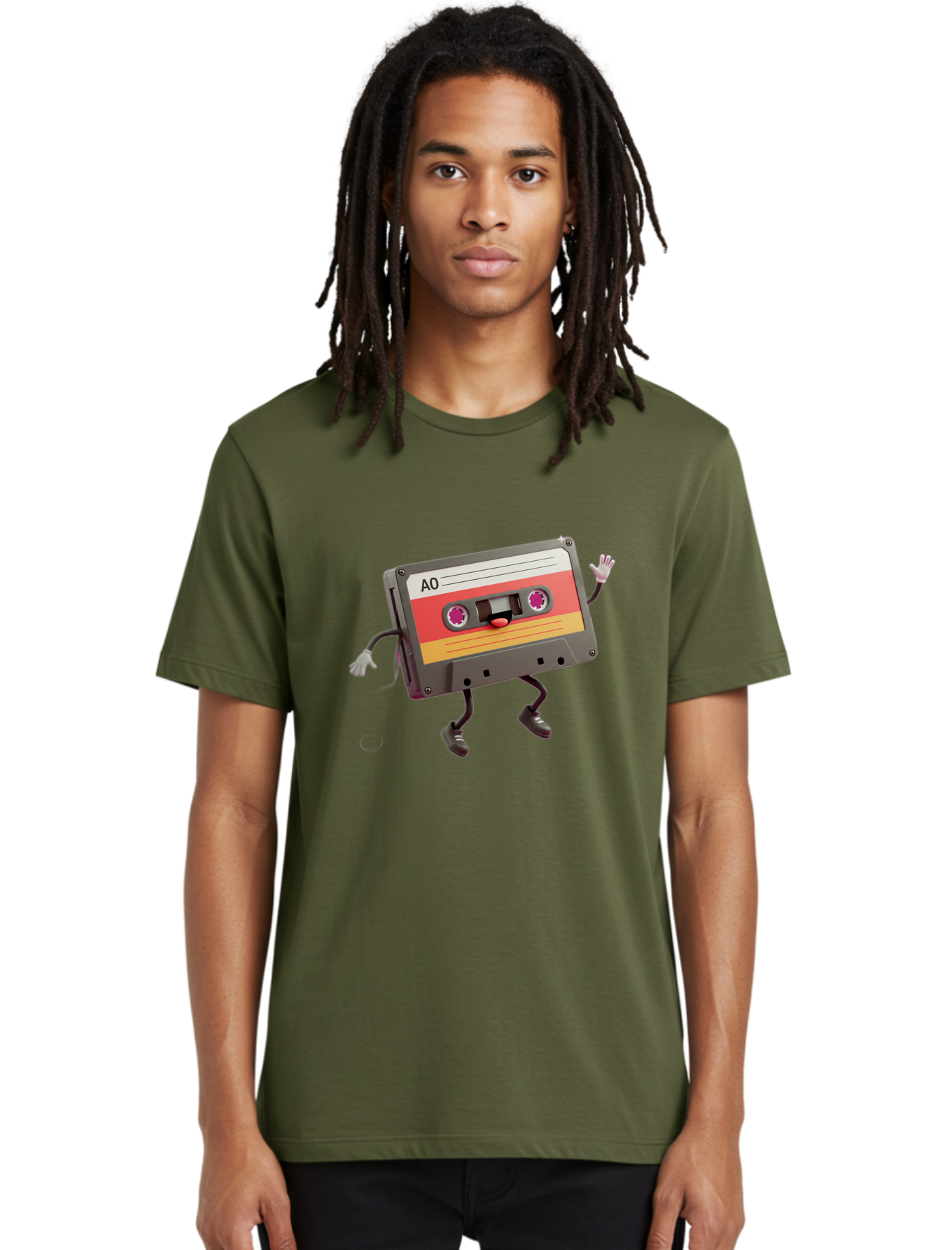 Ao-Cassette Men'S Graphic Tee, 100% Cotton, Comfortable Casual Summer Wear, Machine Washable, Retro Cassette Tape, Character Design, Anthropomorphic Object, Music Nostalgia, Vintage Technology, 80S And 90S Memorabilia, Funky Illustration, Baa136 4