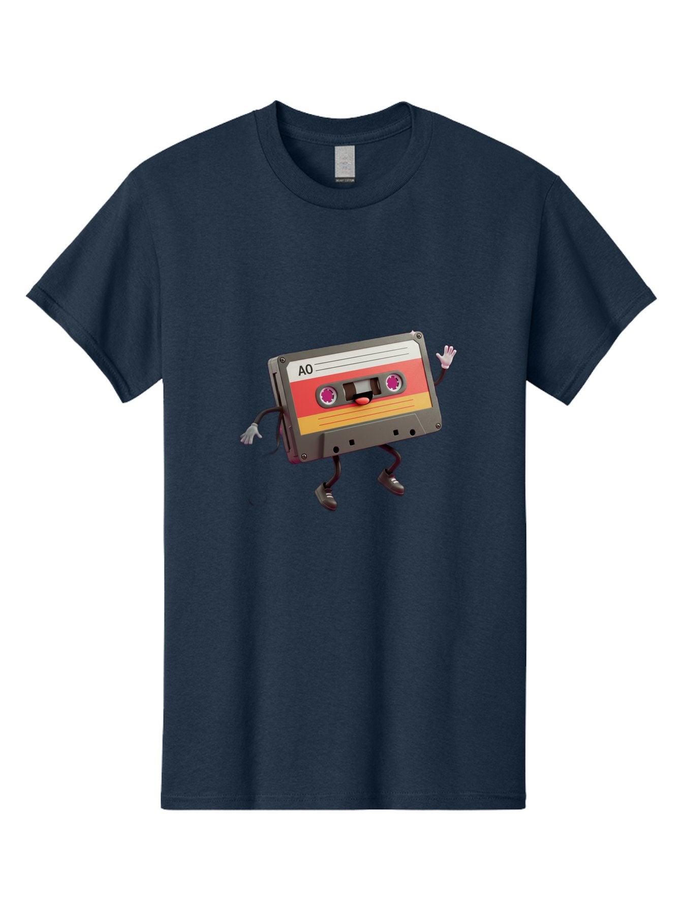Ao-Cassette Men'S Graphic Tee, 100% Cotton, Comfortable Casual Summer Wear, Machine Washable, Retro Cassette Tape, Character Design, Anthropomorphic Object, Music Nostalgia, Vintage Technology, 80S And 90S Memorabilia, Funky Illustration, Baa136 13