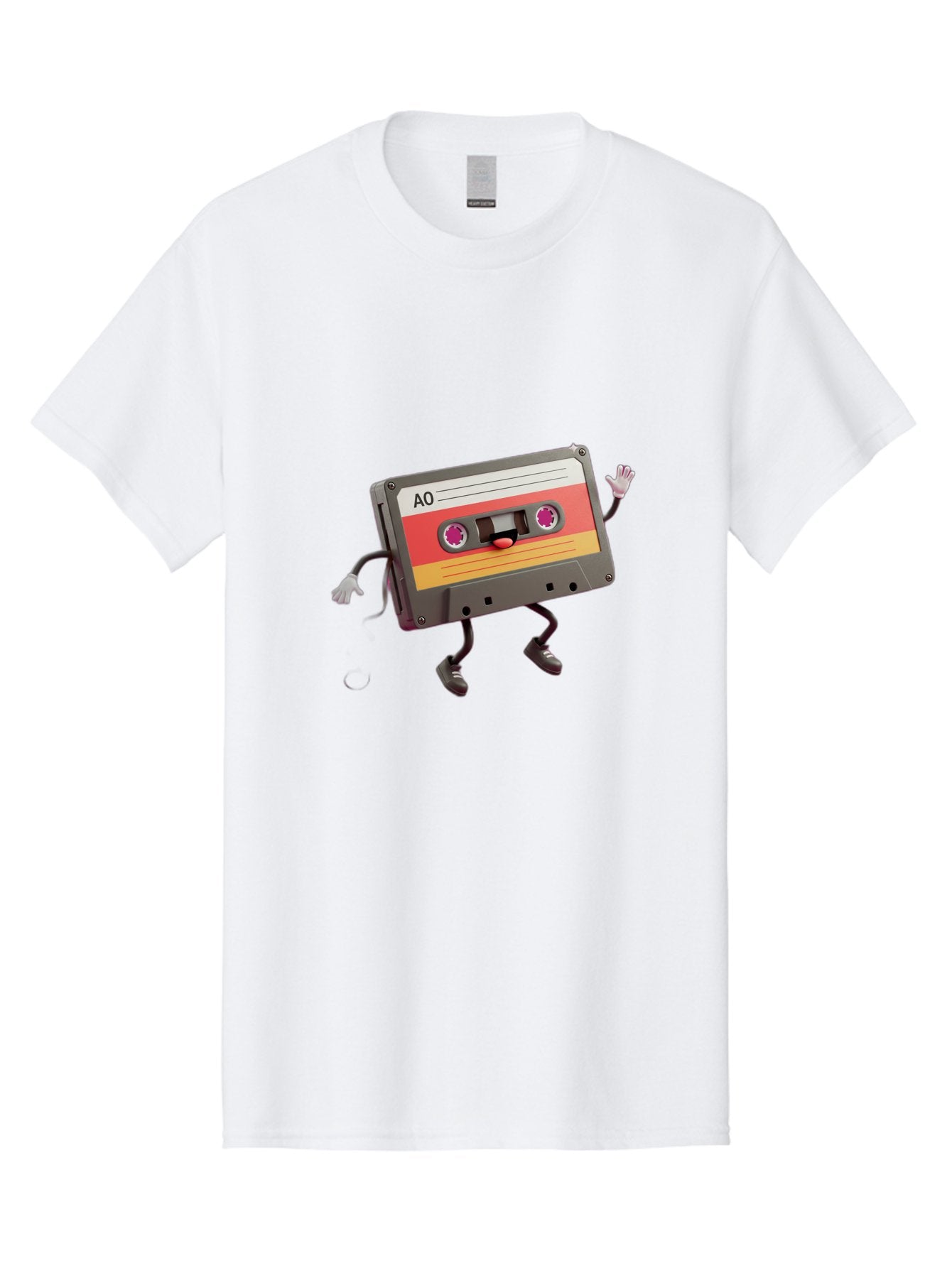 Ao-Cassette Men'S Graphic Tee, 100% Cotton, Comfortable Casual Summer Wear, Machine Washable, Retro Cassette Tape, Character Design, Anthropomorphic Object, Music Nostalgia, Vintage Technology, 80S And 90S Memorabilia, Funky Illustration, Baa136