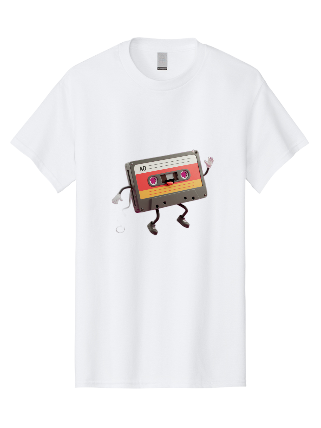 Ao-Cassette Men'S Graphic Tee, 100% Cotton, Comfortable Casual Summer Wear, Machine Washable, Retro Cassette Tape, Character Design, Anthropomorphic Object, Music Nostalgia, Vintage Technology, 80S And 90S Memorabilia, Funky Illustration, Baa136 21