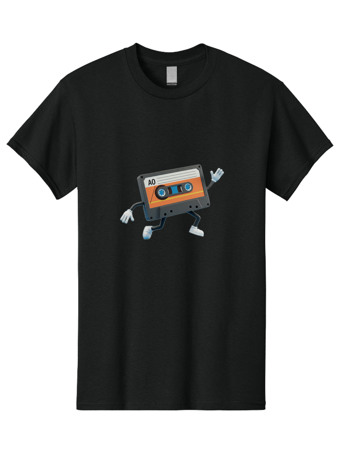Ao-Mixtape Men'S Graphic Tee, 100% Cotton, Comfortable Casual Summer Wear, Machine Washable, Cartoon Cassette Tape, Vintage Music, Retro Technology, Orange Label, Ao Label, Black Plastic, White Gloves, Dancing Cassette, Funny Character, Baa137 5