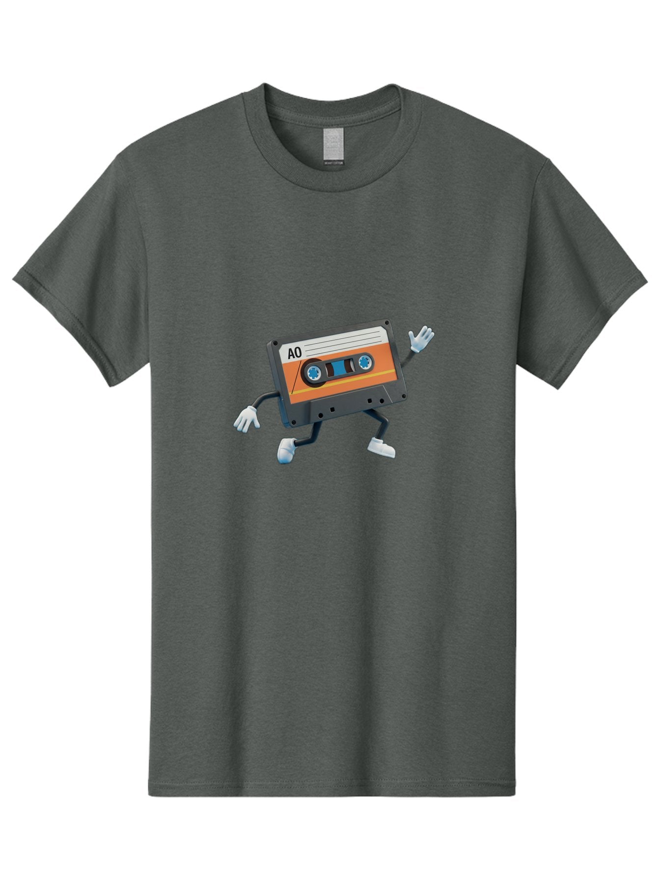 Ao-Mixtape Men'S Graphic Tee, 100% Cotton, Comfortable Casual Summer Wear, Machine Washable, Cartoon Cassette Tape, Vintage Music, Retro Technology, Orange Label, Ao Label, Black Plastic, White Gloves, Dancing Cassette, Funny Character, Baa137 14