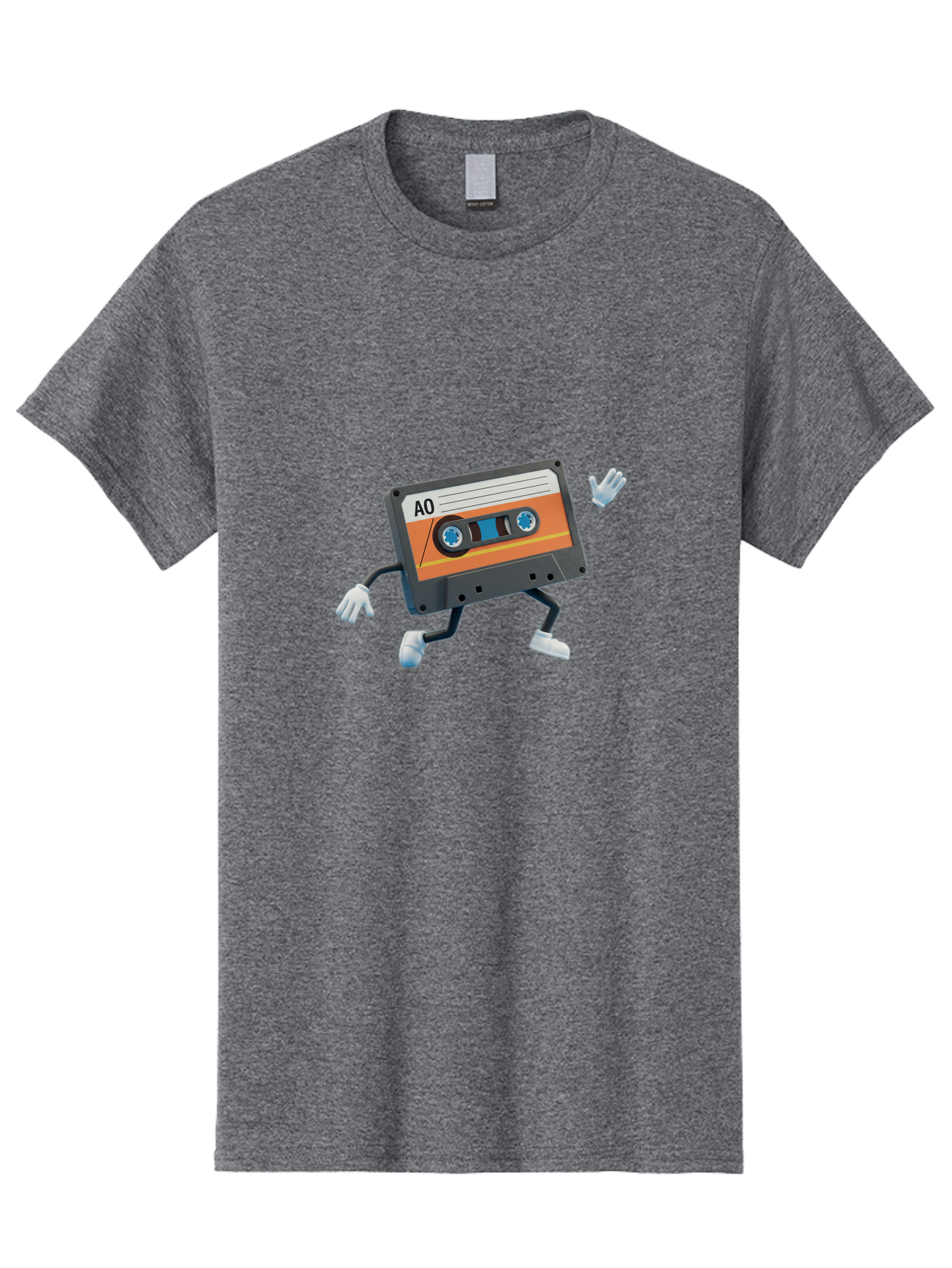 Ao-Mixtape Men'S Graphic Tee, 100% Cotton, Comfortable Casual Summer Wear, Machine Washable, Cartoon Cassette Tape, Vintage Music, Retro Technology, Orange Label, Ao Label, Black Plastic, White Gloves, Dancing Cassette, Funny Character, Baa137 17