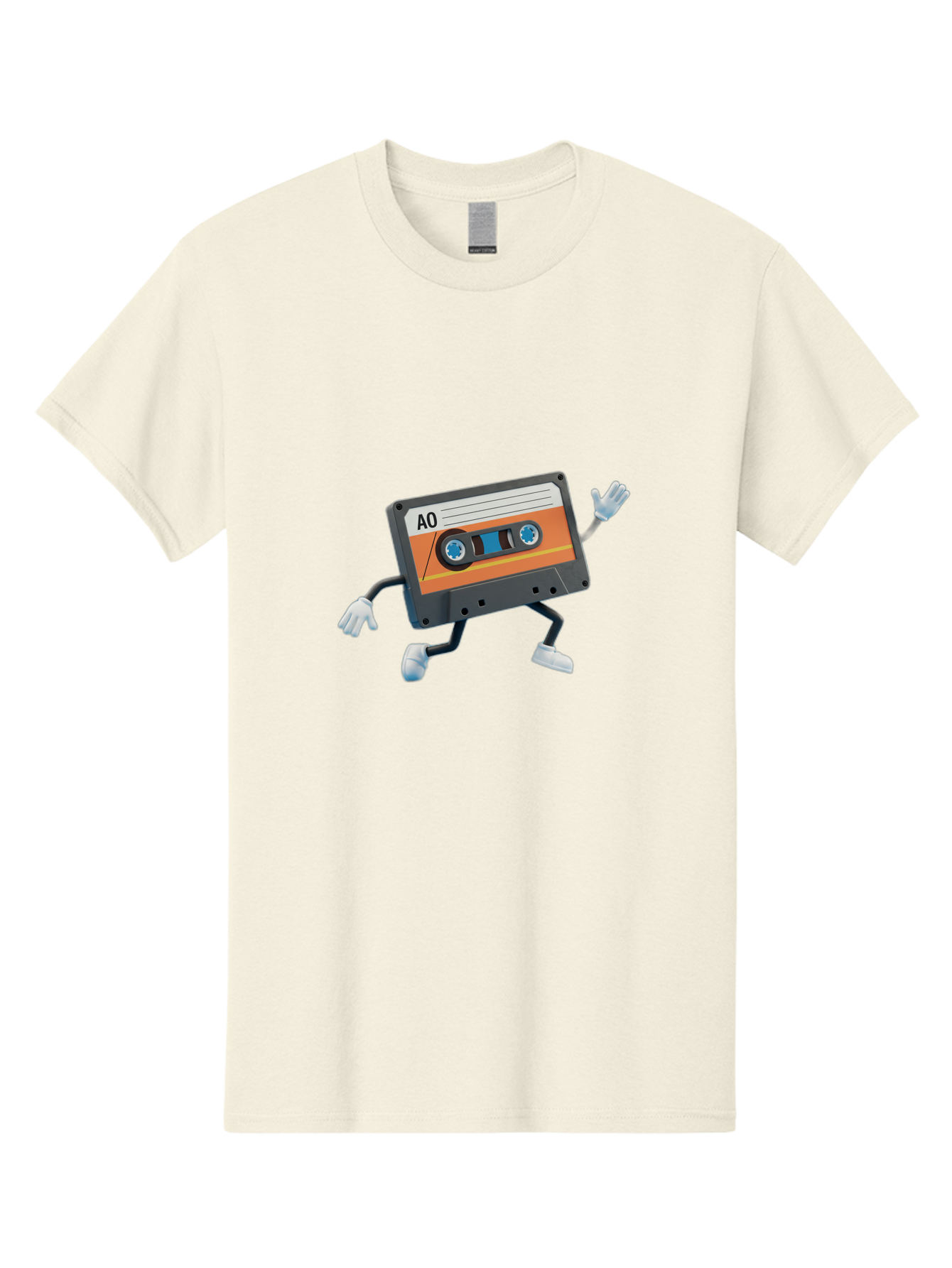 Ao-Mixtape Men'S Graphic Tee, 100% Cotton, Comfortable Casual Summer Wear, Machine Washable, Cartoon Cassette Tape, Vintage Music, Retro Technology, Orange Label, Ao Label, Black Plastic, White Gloves, Dancing Cassette, Funny Character, Baa137 7
