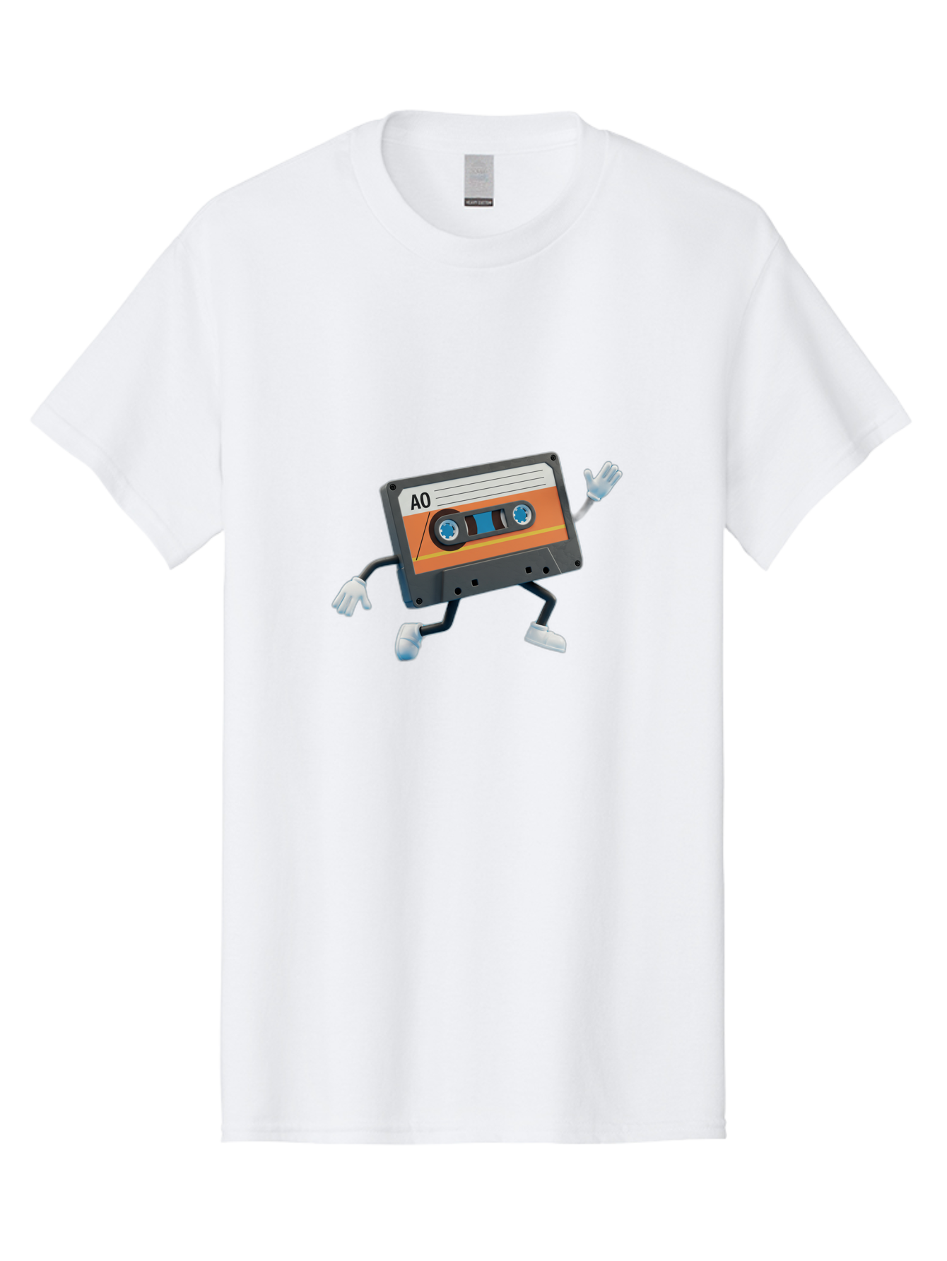 Ao-Mixtape Men'S Graphic Tee, 100% Cotton, Comfortable Casual Summer Wear, Machine Washable, Cartoon Cassette Tape, Vintage Music, Retro Technology, Orange Label, Ao Label, Black Plastic, White Gloves, Dancing Cassette, Funny Character, Baa137 11