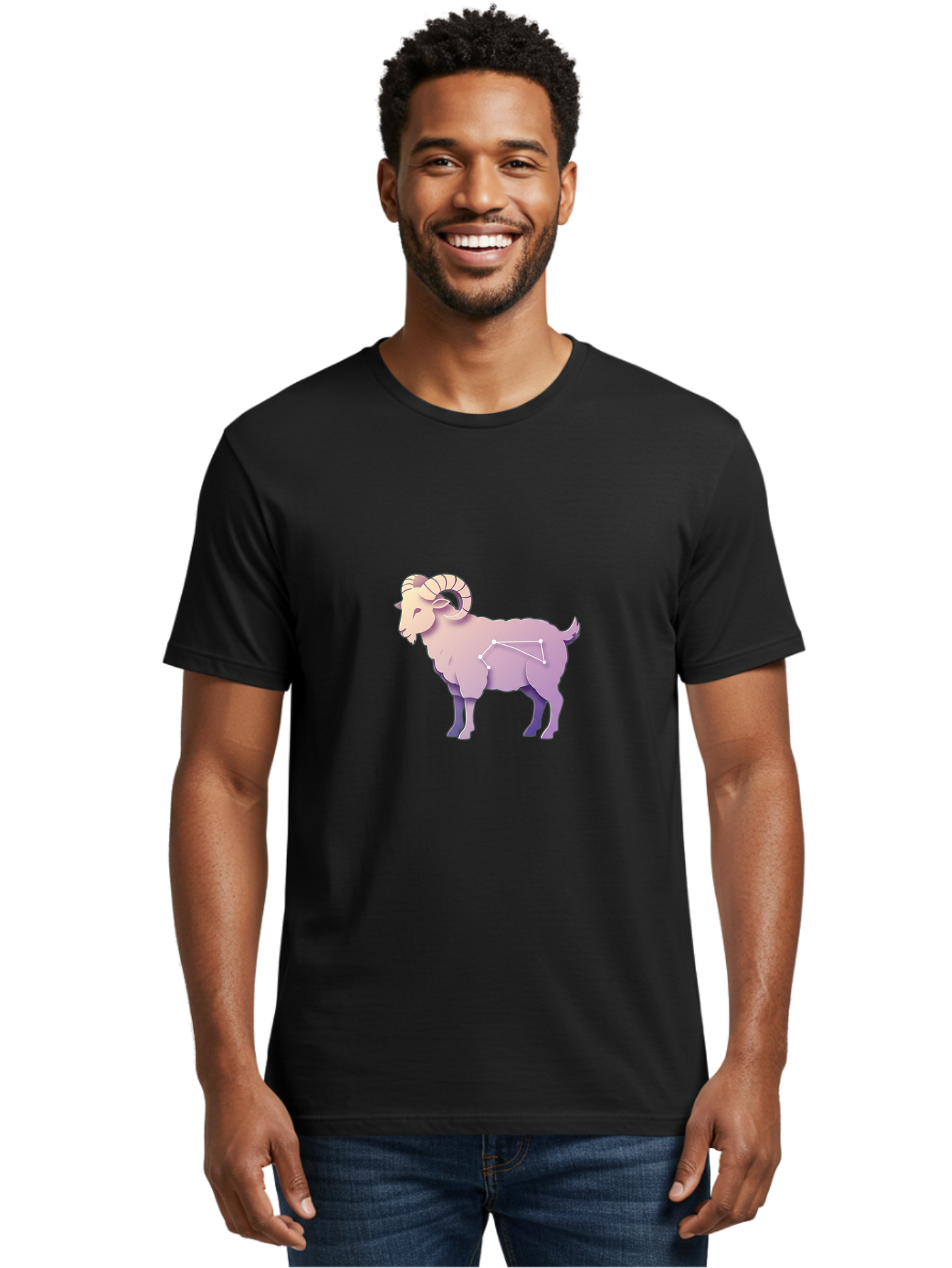 Aries-Constellation-Goat Men'S Graphic Tee, 100% Cotton, Comfortable Casual Summer Wear, Machine Washable, Ram Constellation, Aries Zodiac Sign, Goat Symbolism, Astrology Illustration, Horoscope Graphics, Constellation Diagram, Zodiac Artwork Baa138 4