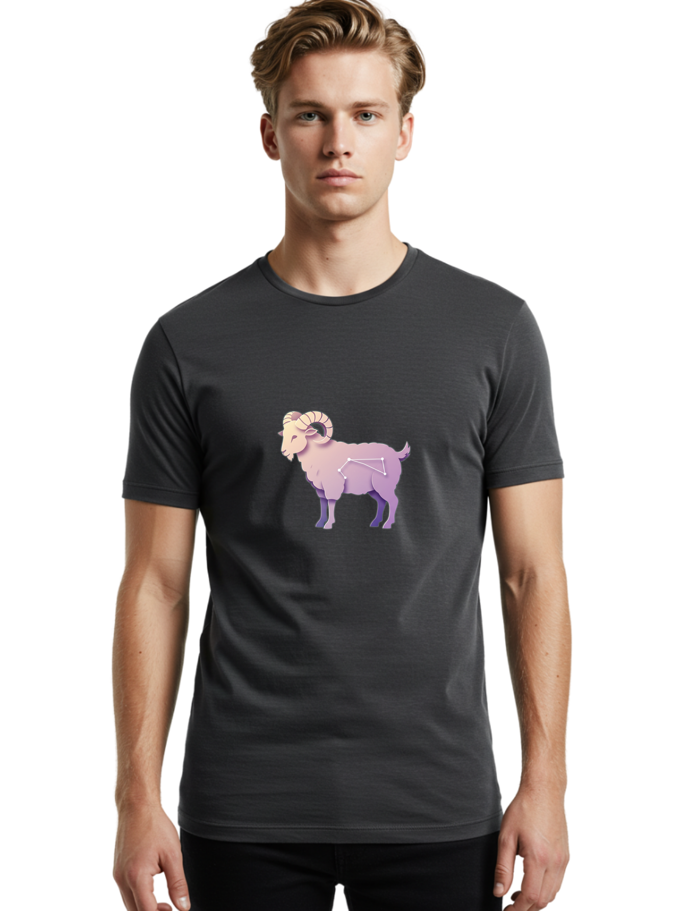 Aries-Constellation-Goat Men'S Graphic Tee, 100% Cotton, Comfortable Casual Summer Wear, Machine Washable, Ram Constellation, Aries Zodiac Sign, Goat Symbolism, Astrology Illustration, Horoscope Graphics, Constellation Diagram, Zodiac Artwork Baa138 24