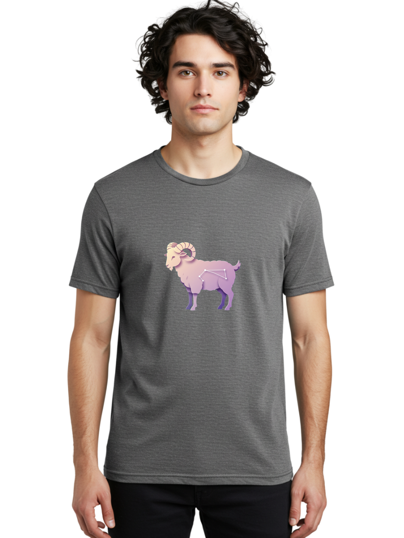 Aries-Constellation-Goat Men'S Graphic Tee, 100% Cotton, Comfortable Casual Summer Wear, Machine Washable, Ram Constellation, Aries Zodiac Sign, Goat Symbolism, Astrology Illustration, Horoscope Graphics, Constellation Diagram, Zodiac Artwork Baa138 28