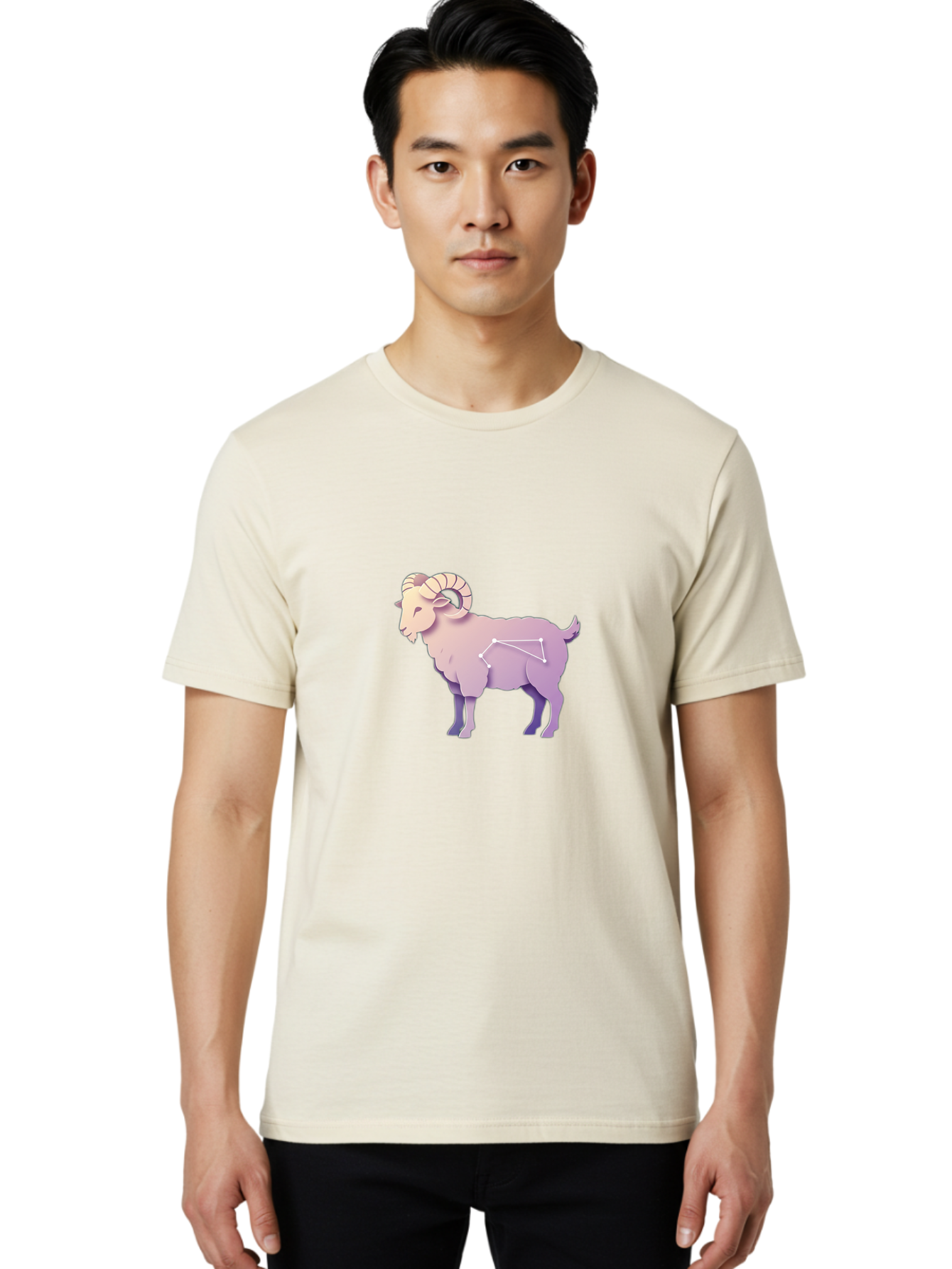 Aries-Constellation-Goat Men'S Graphic Tee, 100% Cotton, Comfortable Casual Summer Wear, Machine Washable, Ram Constellation, Aries Zodiac Sign, Goat Symbolism, Astrology Illustration, Horoscope Graphics, Constellation Diagram, Zodiac Artwork Baa138 12