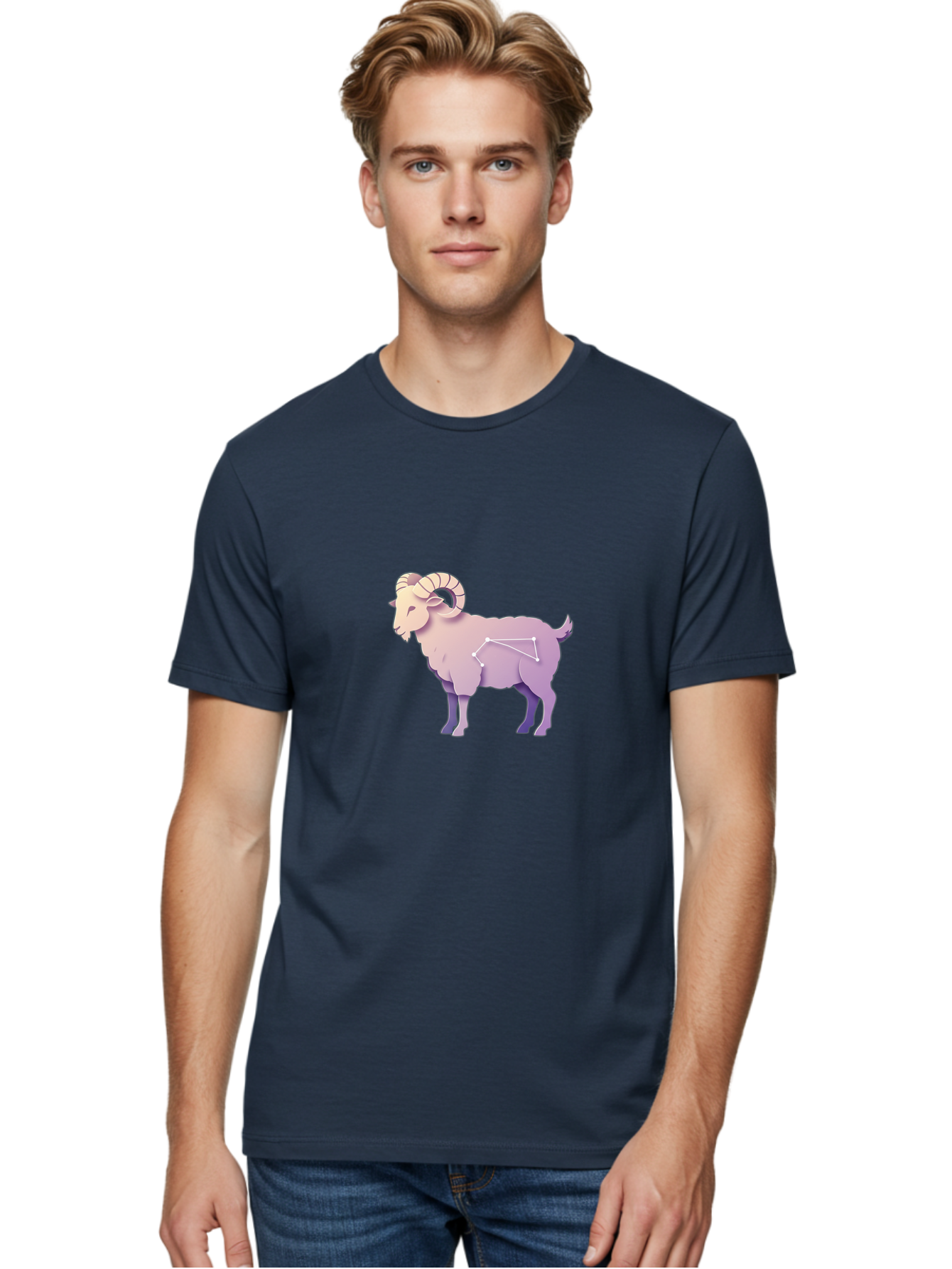 Aries-Constellation-Goat Men'S Graphic Tee, 100% Cotton, Comfortable Casual Summer Wear, Machine Washable, Ram Constellation, Aries Zodiac Sign, Goat Symbolism, Astrology Illustration, Horoscope Graphics, Constellation Diagram, Zodiac Artwork Baa138 18