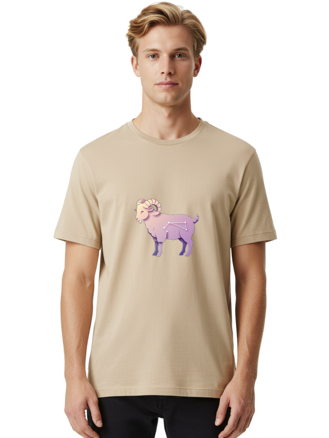 Aries-Constellation-Goat Men'S Graphic Tee, 100% Cotton, Comfortable Casual Summer Wear, Machine Washable, Ram Constellation, Aries Zodiac Sign, Goat Symbolism, Astrology Illustration, Horoscope Graphics, Constellation Diagram, Zodiac Artwork Baa138 22