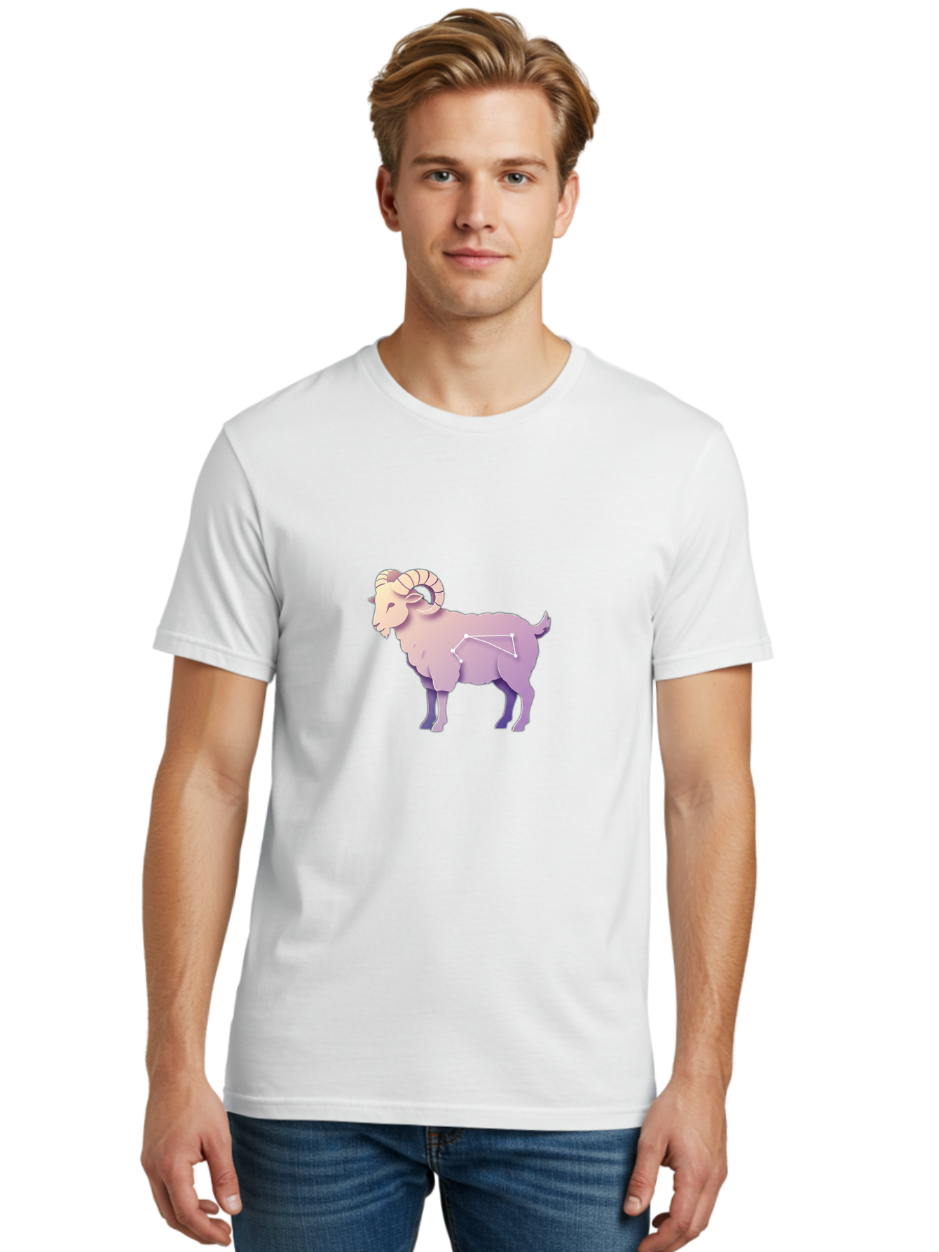 Aries-Constellation-Goat Men'S Graphic Tee, 100% Cotton, Comfortable Casual Summer Wear, Machine Washable, Ram Constellation, Aries Zodiac Sign, Goat Symbolism, Astrology Illustration, Horoscope Graphics, Constellation Diagram, Zodiac Artwork Baa138 30