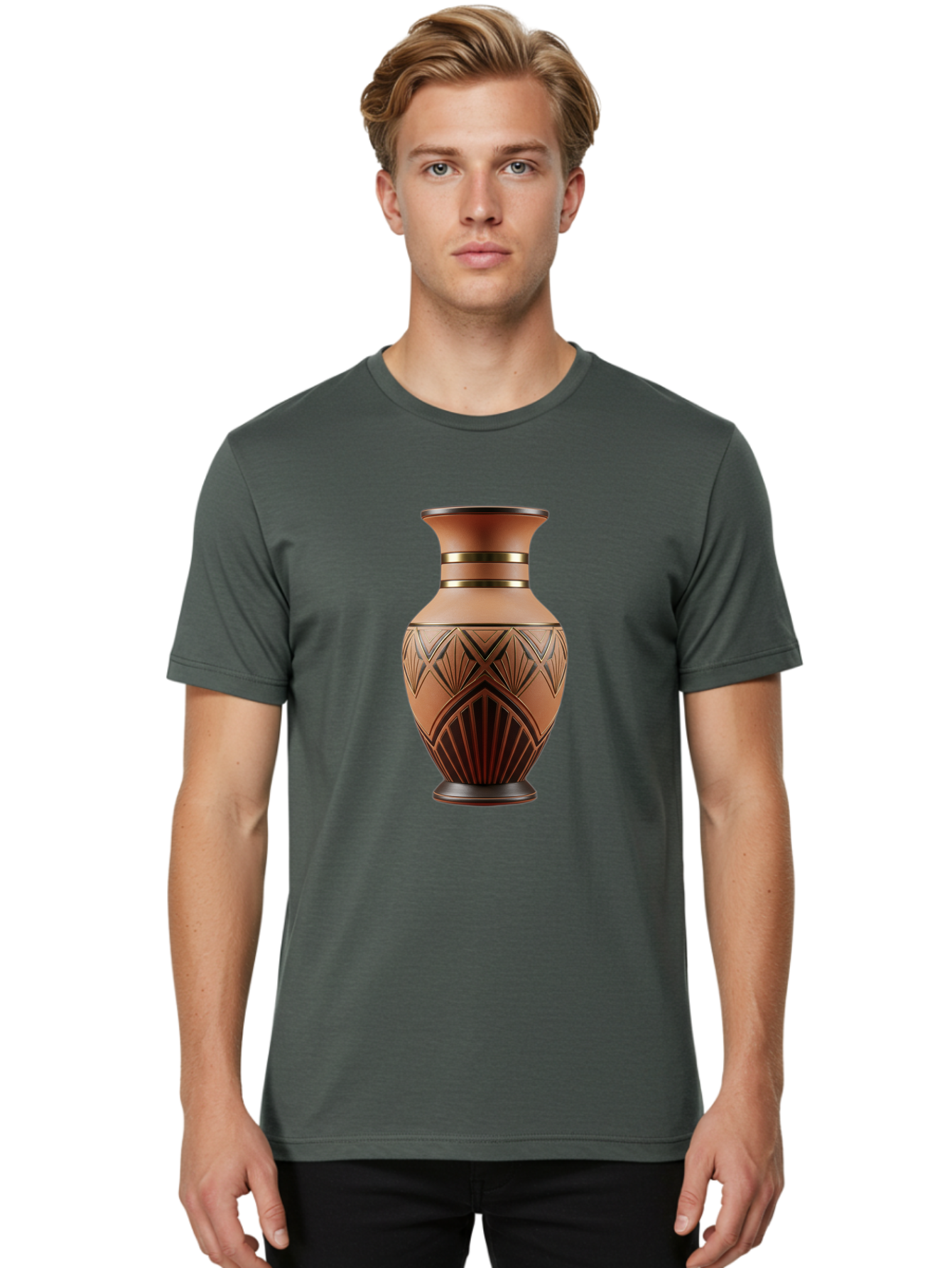 Art-Deco-Vase Men'S Graphic Tee, 100% Cotton, Comfortable Casual Summer Wear, Machine Washable, Copper Vase, Antique Vase, Decorative Vase, Geometric Patterns, Ornate Design, Vintage Decor, Luxury Home Decor, Elegant Interior Design, Baa139 12