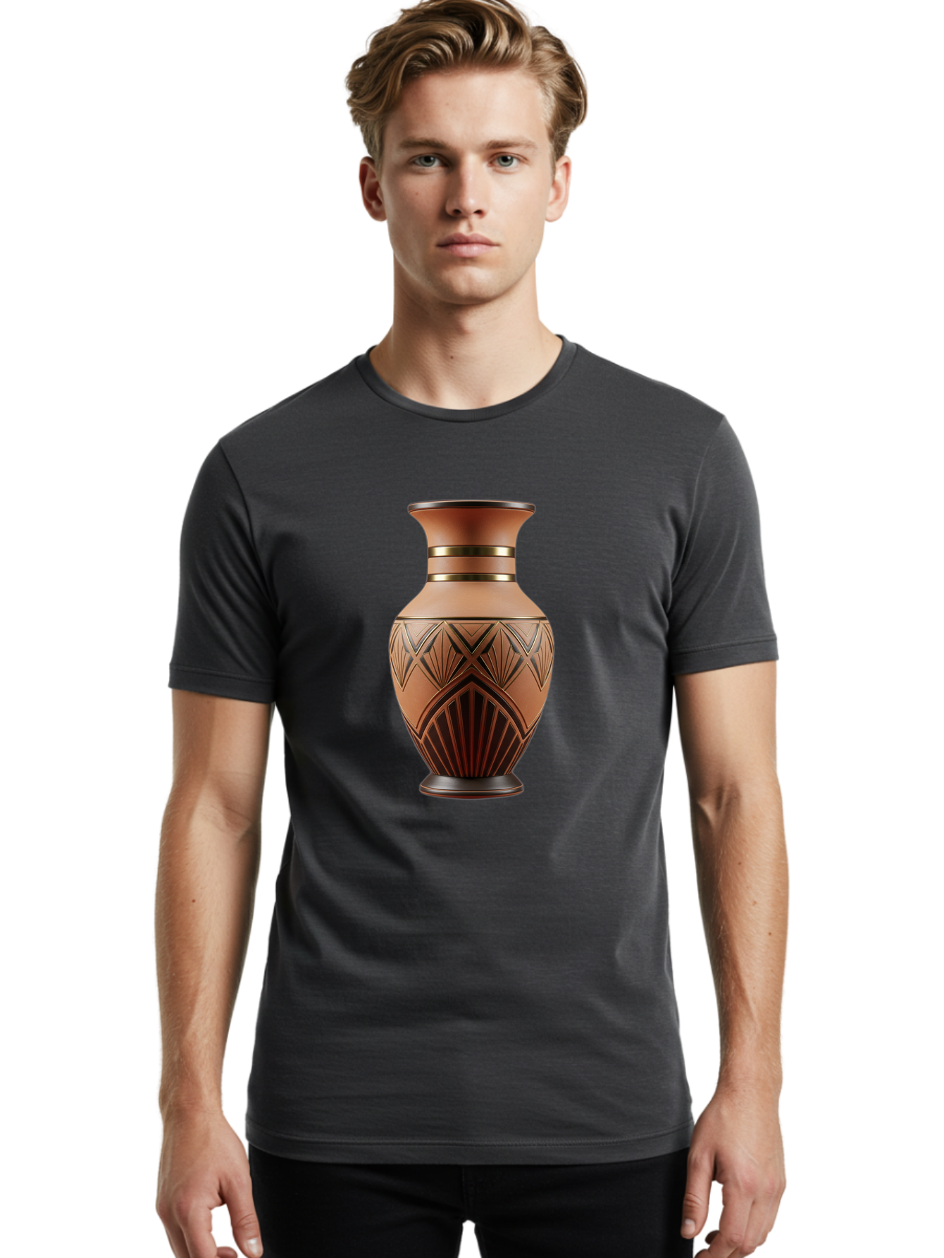 Art-Deco-Vase Men'S Graphic Tee, 100% Cotton, Comfortable Casual Summer Wear, Machine Washable, Copper Vase, Antique Vase, Decorative Vase, Geometric Patterns, Ornate Design, Vintage Decor, Luxury Home Decor, Elegant Interior Design, Baa139 8