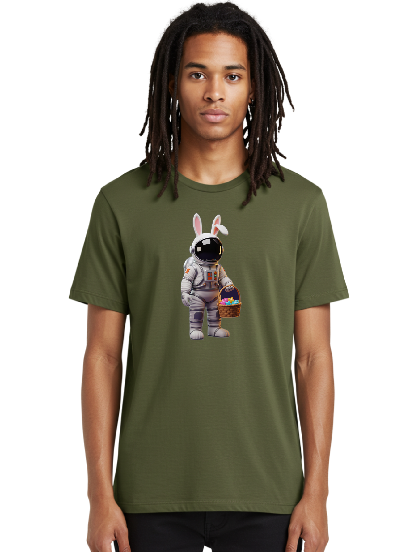 Astronaut-Bunny Men'S Graphic Tee, 100% Cotton, Comfortable Casual Summer Wear, Machine Washable, Astronaut With Bunny Ears, Space Suit, Easter Basket, Colorful Eggs, Digital Art, Futuristic, Holiday, Quirky, Easter Eggs, Festive Atmosphere, Baa143 20