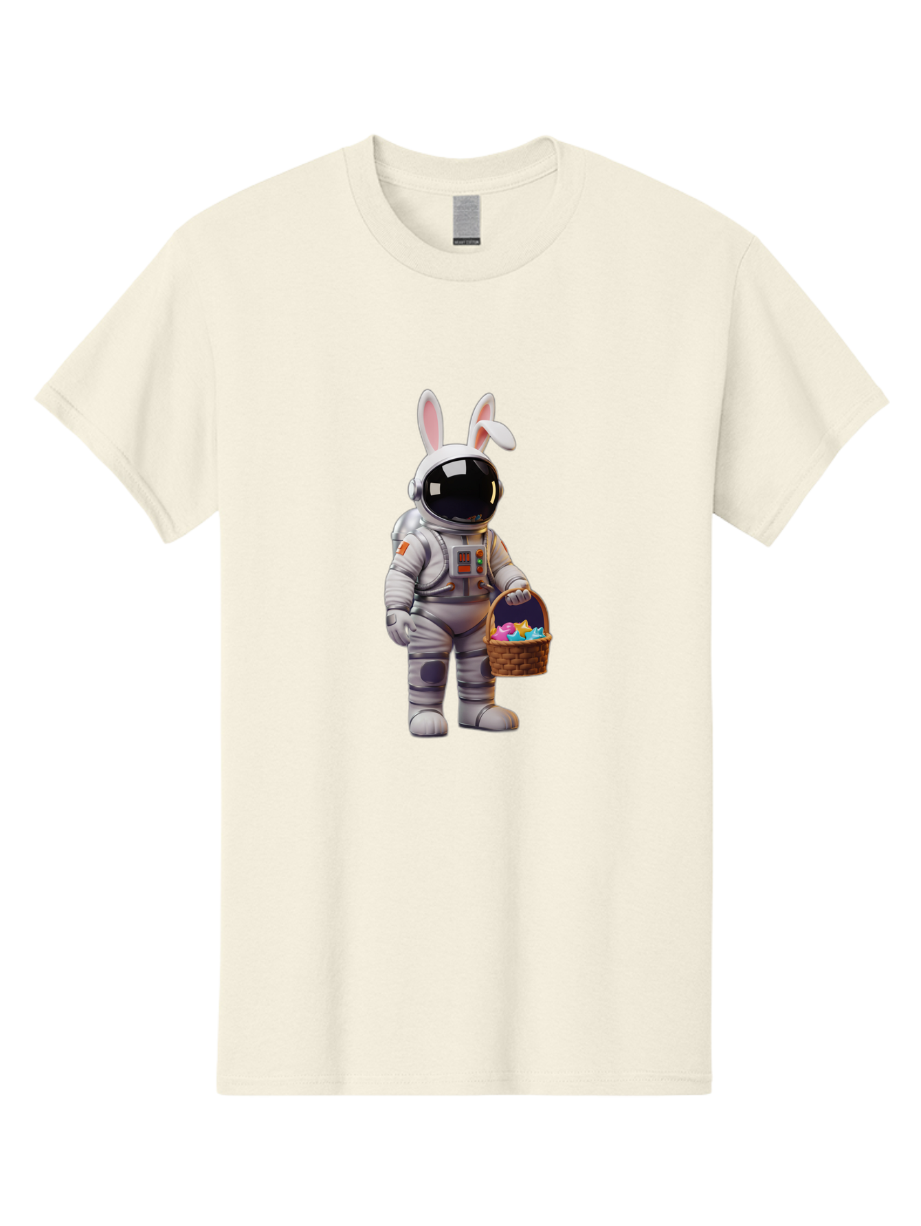 Astronaut-Bunny Men'S Graphic Tee, 100% Cotton, Comfortable Casual Summer Wear, Machine Washable, Astronaut With Bunny Ears, Space Suit, Easter Basket, Colorful Eggs, Digital Art, Futuristic, Holiday, Quirky, Easter Eggs, Festive Atmosphere, Baa143 7