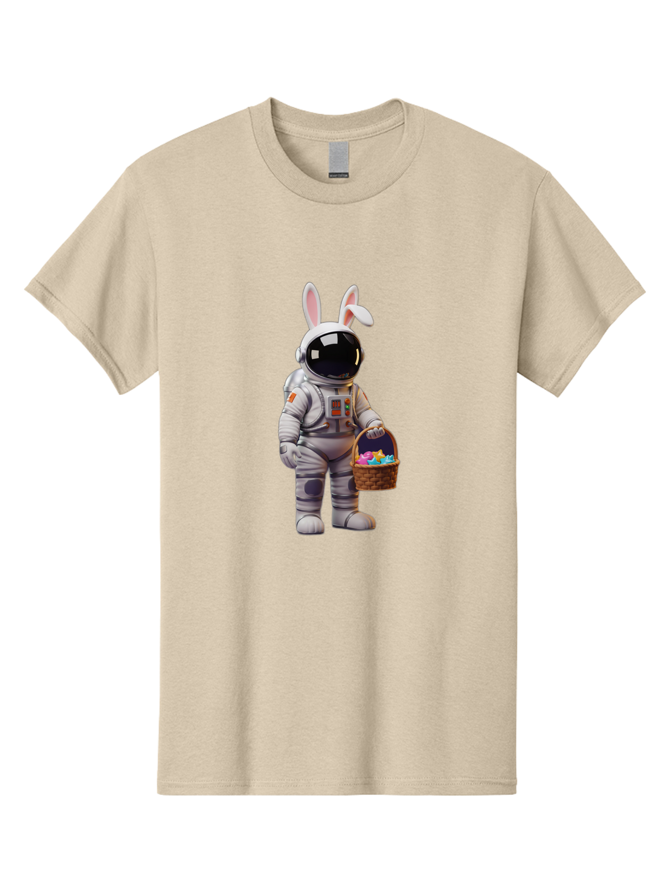 Astronaut-Bunny Men'S Graphic Tee, 100% Cotton, Comfortable Casual Summer Wear, Machine Washable, Astronaut With Bunny Ears, Space Suit, Easter Basket, Colorful Eggs, Digital Art, Futuristic, Holiday, Quirky, Easter Eggs, Festive Atmosphere, Baa143 3
