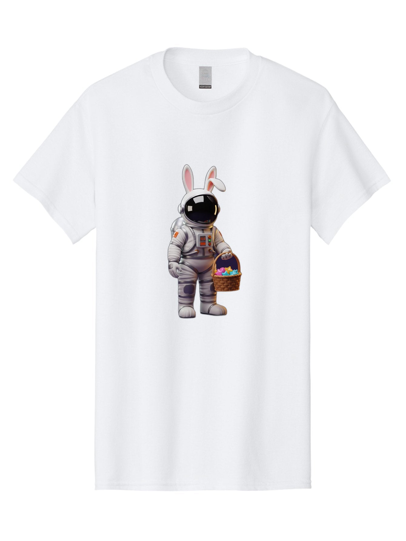 Astronaut-Bunny Men'S Graphic Tee, 100% Cotton, Comfortable Casual Summer Wear, Machine Washable, Astronaut With Bunny Ears, Space Suit, Easter Basket, Colorful Eggs, Digital Art, Futuristic, Holiday, Quirky, Easter Eggs, Festive Atmosphere, Baa143 4