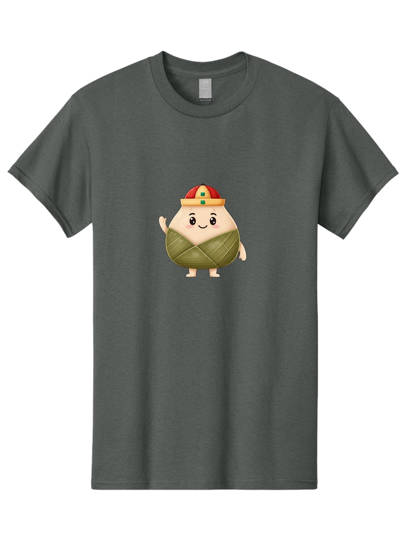 Bak-Chang Men'S Graphic Tee, 100% Cotton, Comfortable Casual Summer Wear, Machine Washable, Zongzi Cartoon Character, Dumpling Wrapped In Leaves, Chinese Traditional Food, Kawaii Illustration, Smiling Dumpling, Cute Mascot, Festive Hat, Baa145 5