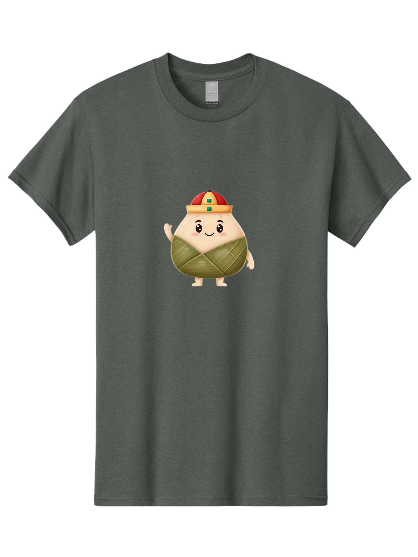 Bak-Chang Men'S Graphic Tee, 100% Cotton, Comfortable Casual Summer Wear, Machine Washable, Zongzi Cartoon Character, Dumpling Wrapped In Leaves, Chinese Traditional Food, Kawaii Illustration, Smiling Dumpling, Cute Mascot, Festive Hat, Baa145 15