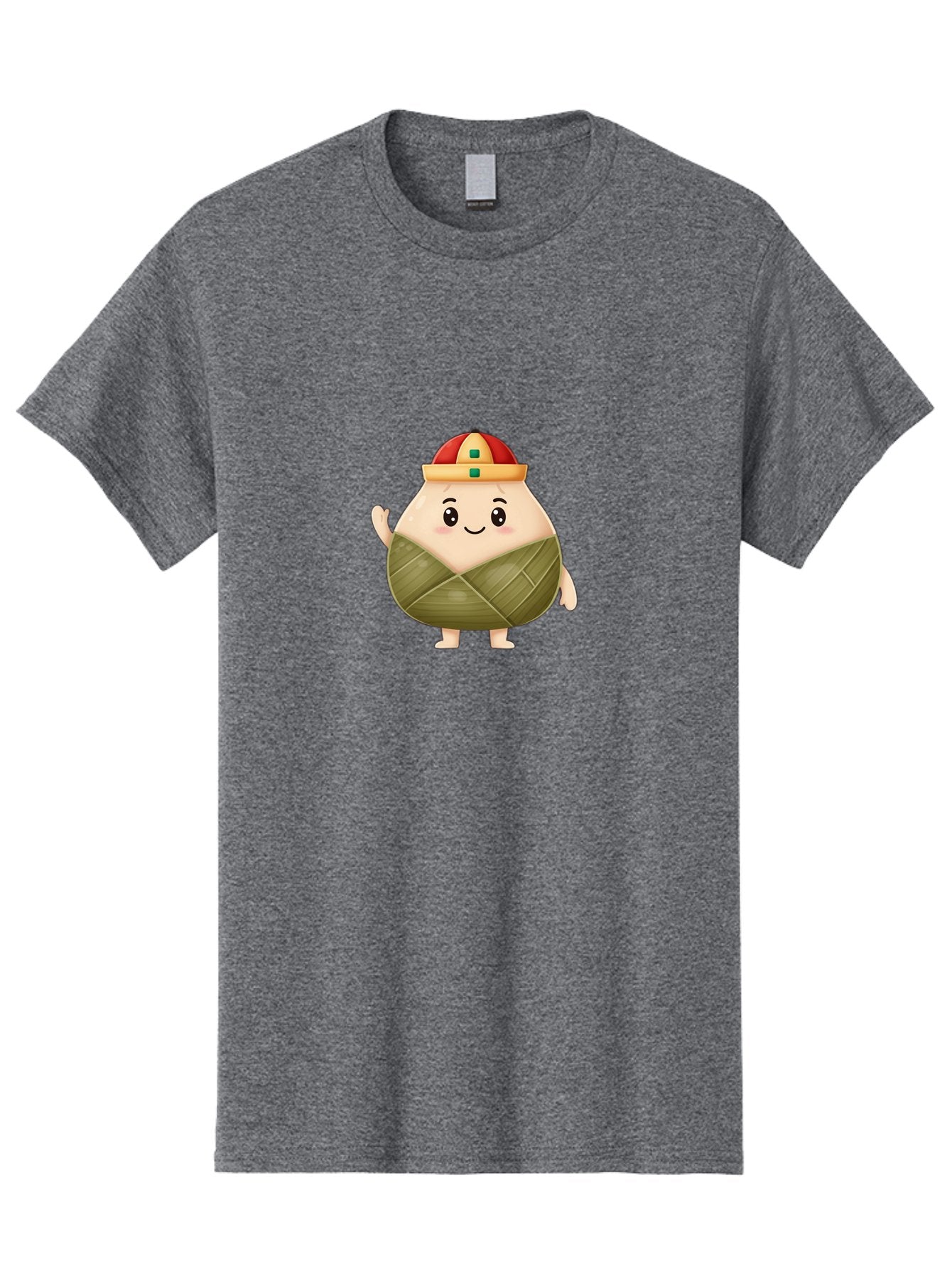 Bak-Chang Men'S Graphic Tee, 100% Cotton, Comfortable Casual Summer Wear, Machine Washable, Zongzi Cartoon Character, Dumpling Wrapped In Leaves, Chinese Traditional Food, Kawaii Illustration, Smiling Dumpling, Cute Mascot, Festive Hat, Baa145 9