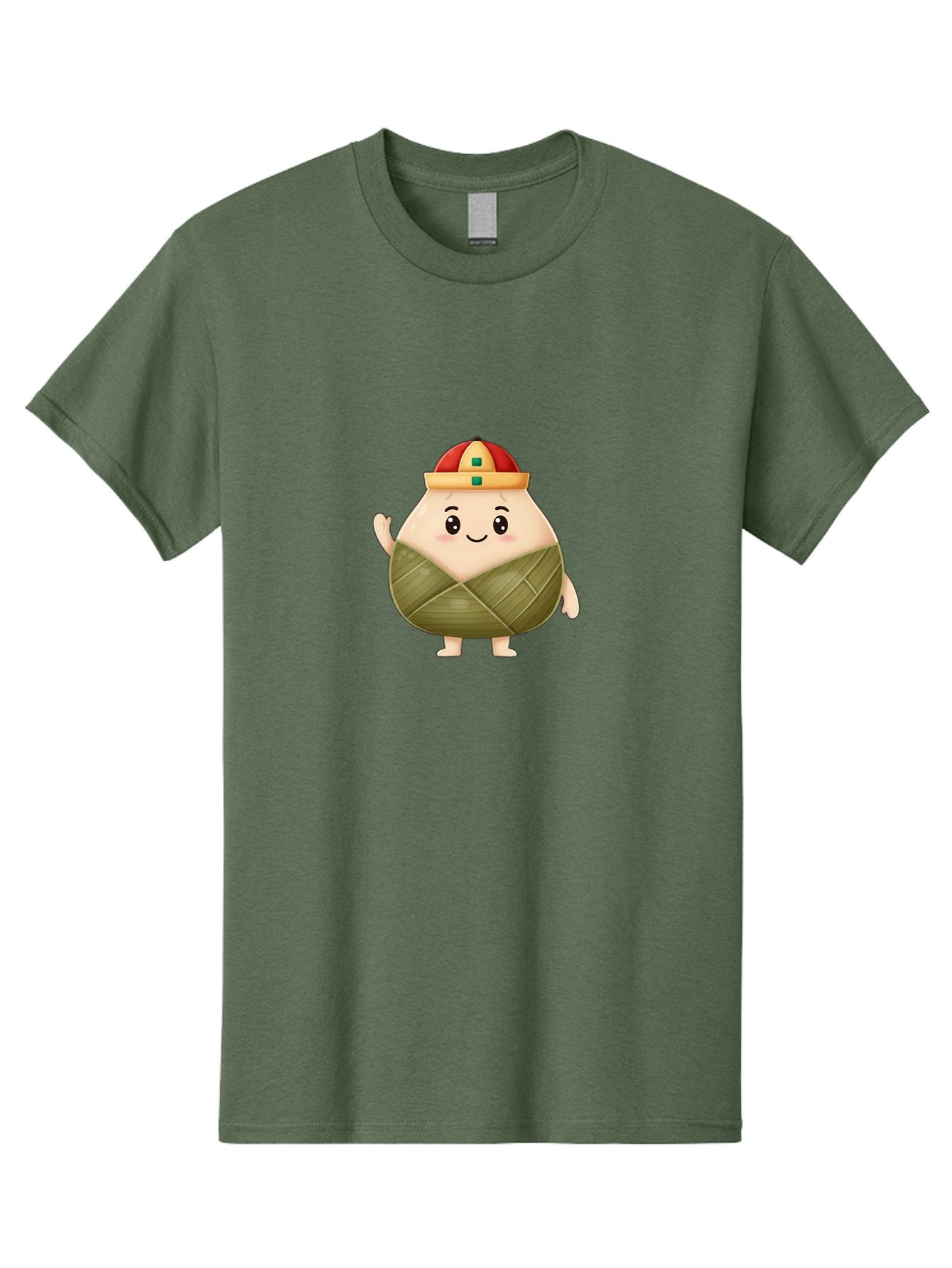Bak-Chang Men'S Graphic Tee, 100% Cotton, Comfortable Casual Summer Wear, Machine Washable, Zongzi Cartoon Character, Dumpling Wrapped In Leaves, Chinese Traditional Food, Kawaii Illustration, Smiling Dumpling, Cute Mascot, Festive Hat, Baa145 4