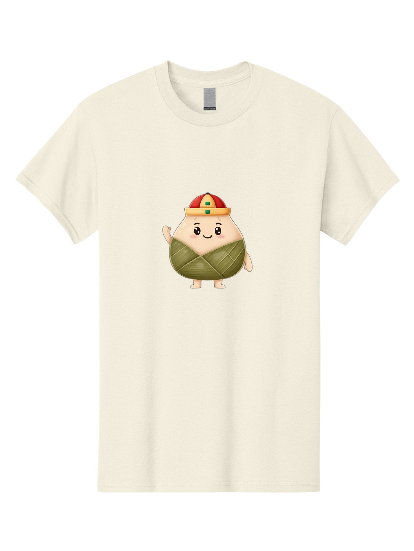 Bak-Chang Men'S Graphic Tee, 100% Cotton, Comfortable Casual Summer Wear, Machine Washable, Zongzi Cartoon Character, Dumpling Wrapped In Leaves, Chinese Traditional Food, Kawaii Illustration, Smiling Dumpling, Cute Mascot, Festive Hat, Baa145 10
