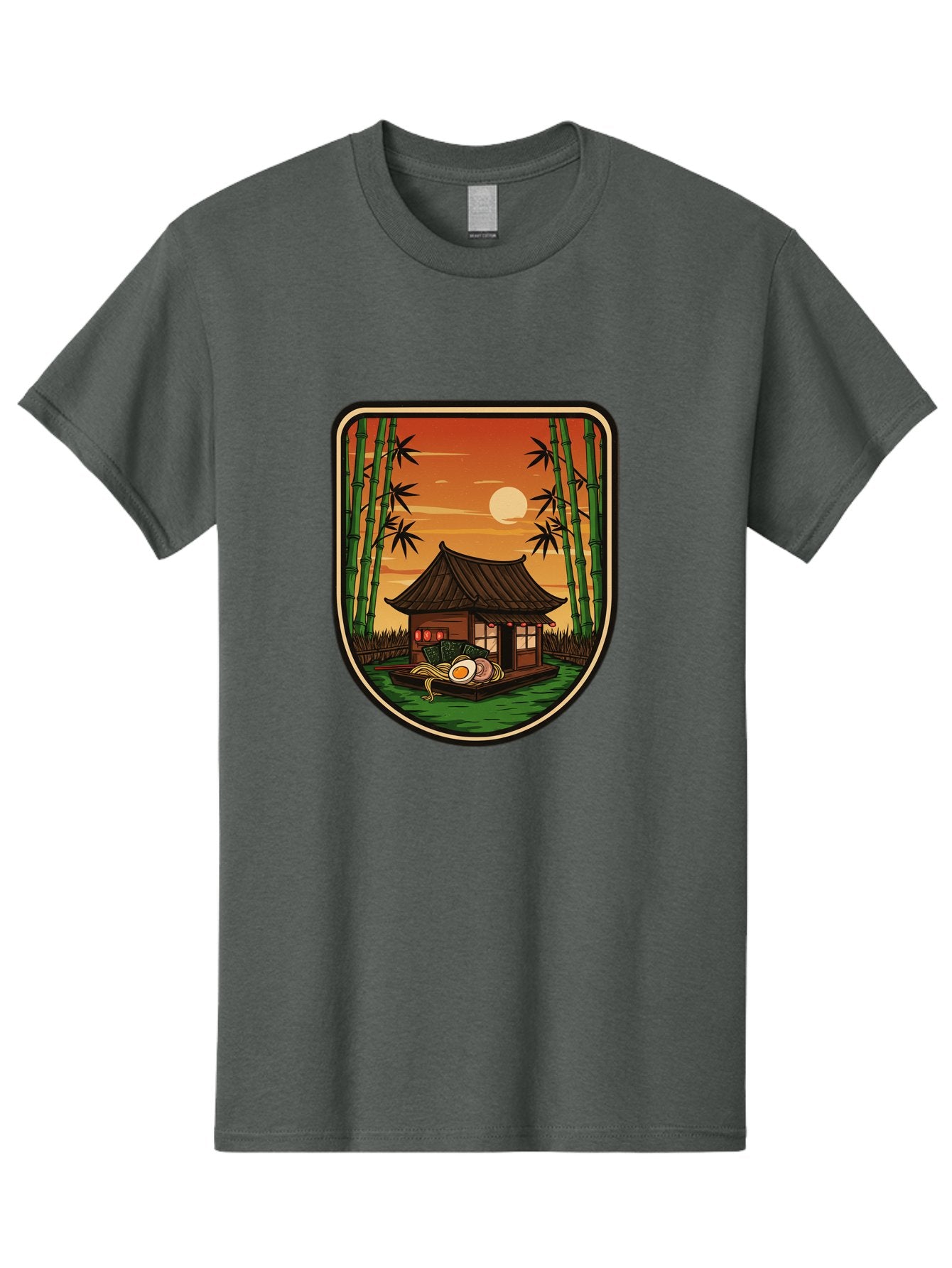 Bamboo-House Men'S Graphic Tee, 100% Cotton, Comfortable Casual Summer Wear, Machine Washable, Sake Bottle, Bamboo Forest, Traditional Japanese House, Serene Landscape, Peaceful Atmosphere, Japanese Culture, Evening Scene, Full Moon, Baa147 15