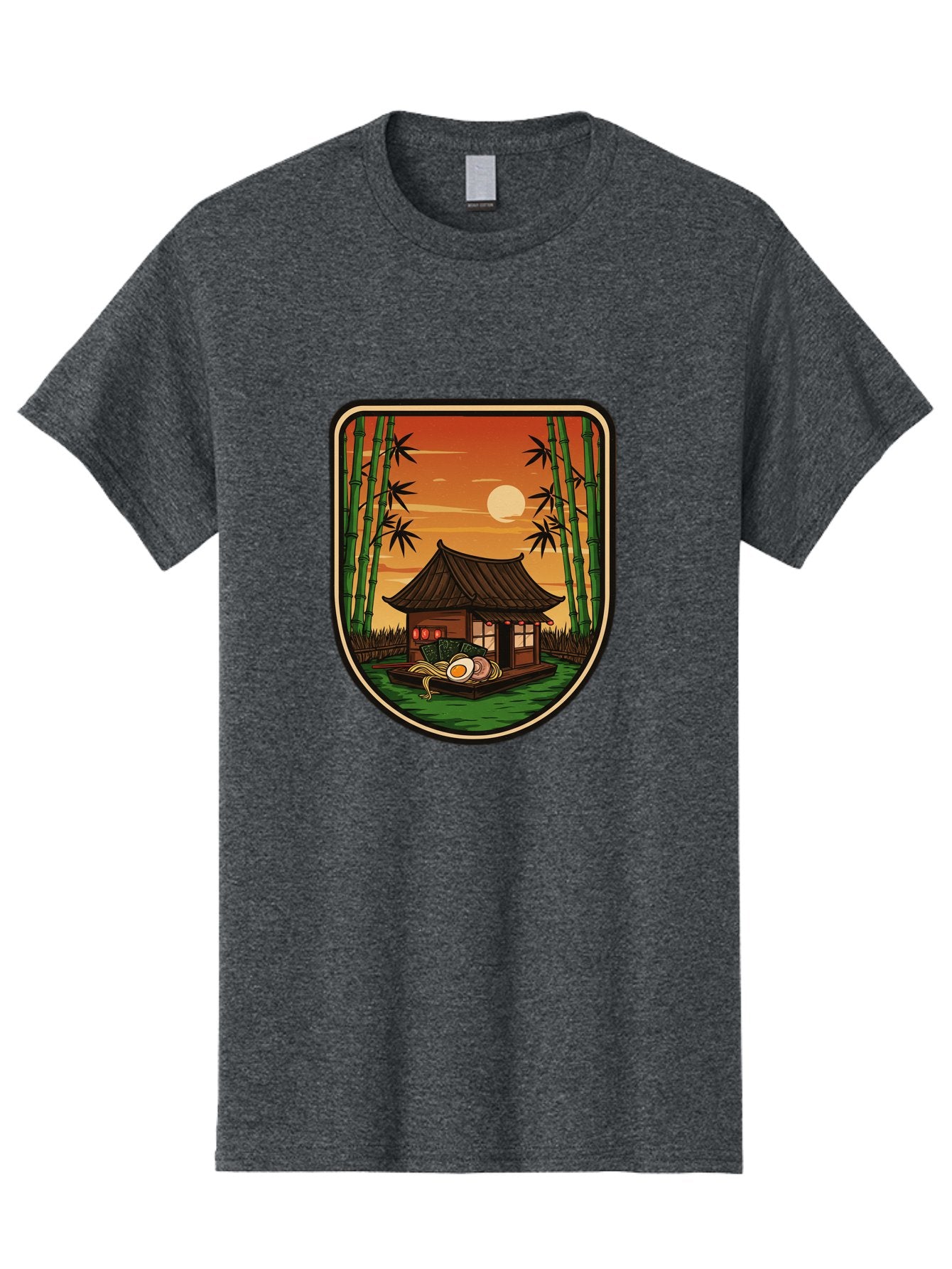 Bamboo-House Men'S Graphic Tee, 100% Cotton, Comfortable Casual Summer Wear, Machine Washable, Sake Bottle, Bamboo Forest, Traditional Japanese House, Serene Landscape, Peaceful Atmosphere, Japanese Culture, Evening Scene, Full Moon, Baa147 4