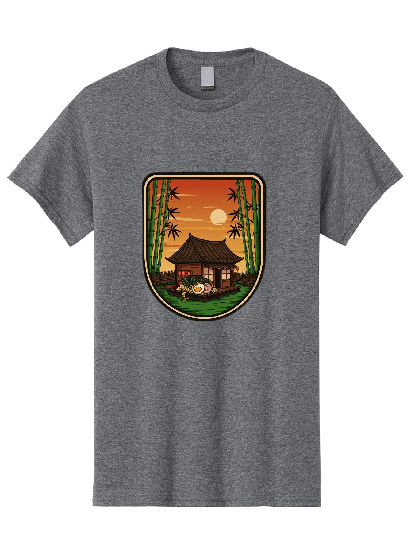 Bamboo-House Men'S Graphic Tee, 100% Cotton, Comfortable Casual Summer Wear, Machine Washable, Sake Bottle, Bamboo Forest, Traditional Japanese House, Serene Landscape, Peaceful Atmosphere, Japanese Culture, Evening Scene, Full Moon, Baa147 3