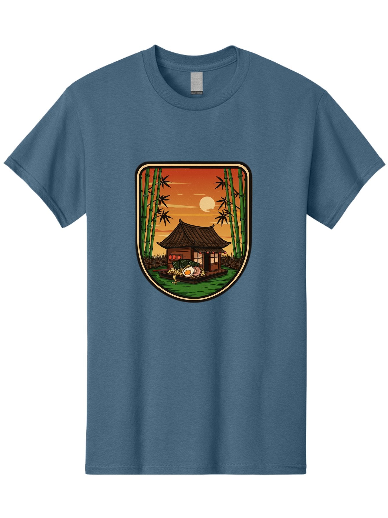 Bamboo-House Men'S Graphic Tee, 100% Cotton, Comfortable Casual Summer Wear, Machine Washable, Sake Bottle, Bamboo Forest, Traditional Japanese House, Serene Landscape, Peaceful Atmosphere, Japanese Culture, Evening Scene, Full Moon, Baa147 11