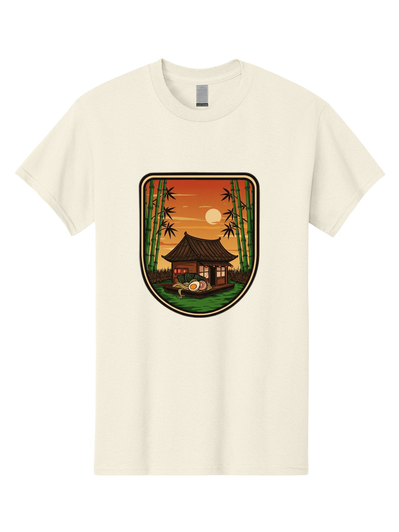 Bamboo-House Men'S Graphic Tee, 100% Cotton, Comfortable Casual Summer Wear, Machine Washable, Sake Bottle, Bamboo Forest, Traditional Japanese House, Serene Landscape, Peaceful Atmosphere, Japanese Culture, Evening Scene, Full Moon, Baa147 12