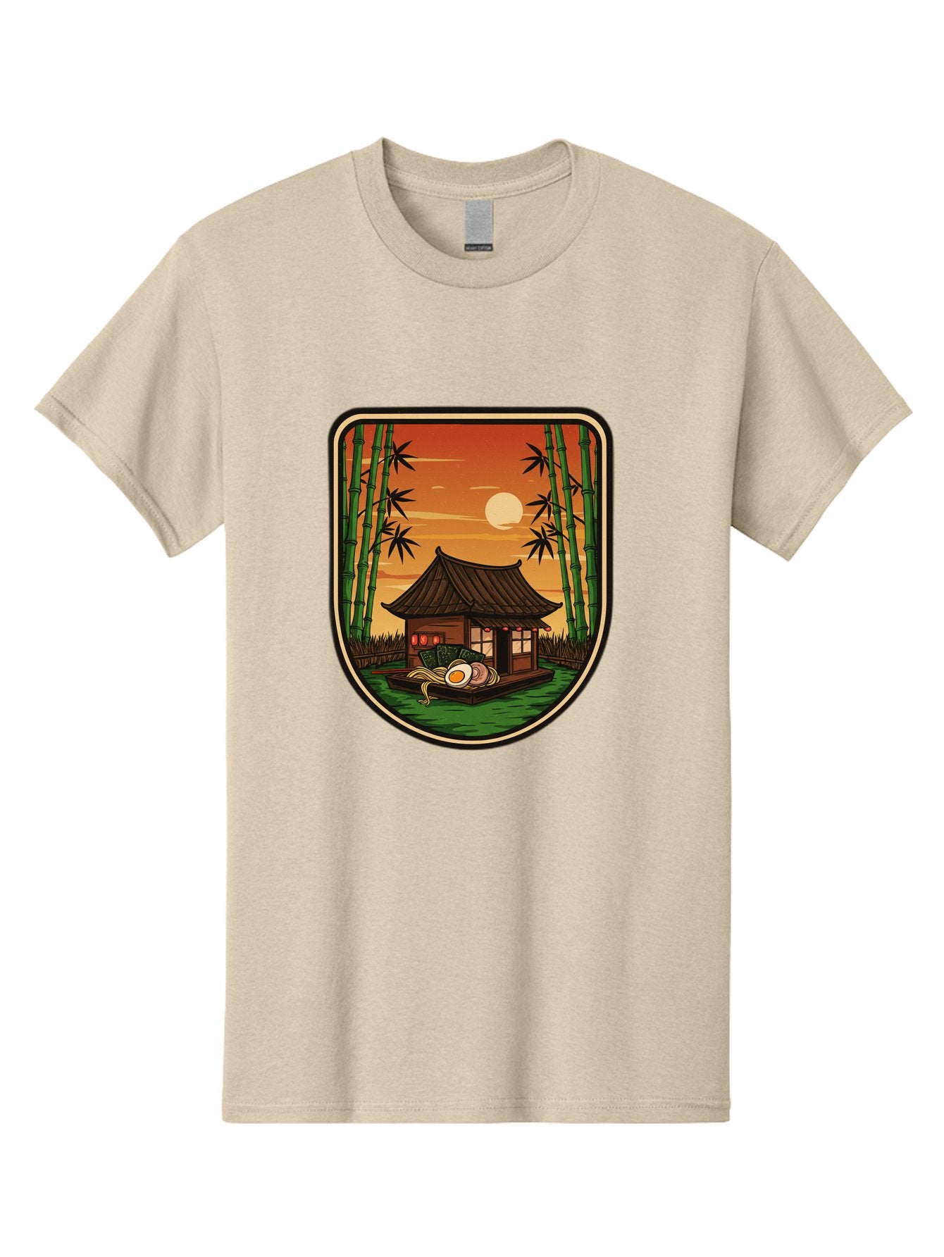 Bamboo-House Men'S Graphic Tee, 100% Cotton, Comfortable Casual Summer Wear, Machine Washable, Sake Bottle, Bamboo Forest, Traditional Japanese House, Serene Landscape, Peaceful Atmosphere, Japanese Culture, Evening Scene, Full Moon, Baa147 6