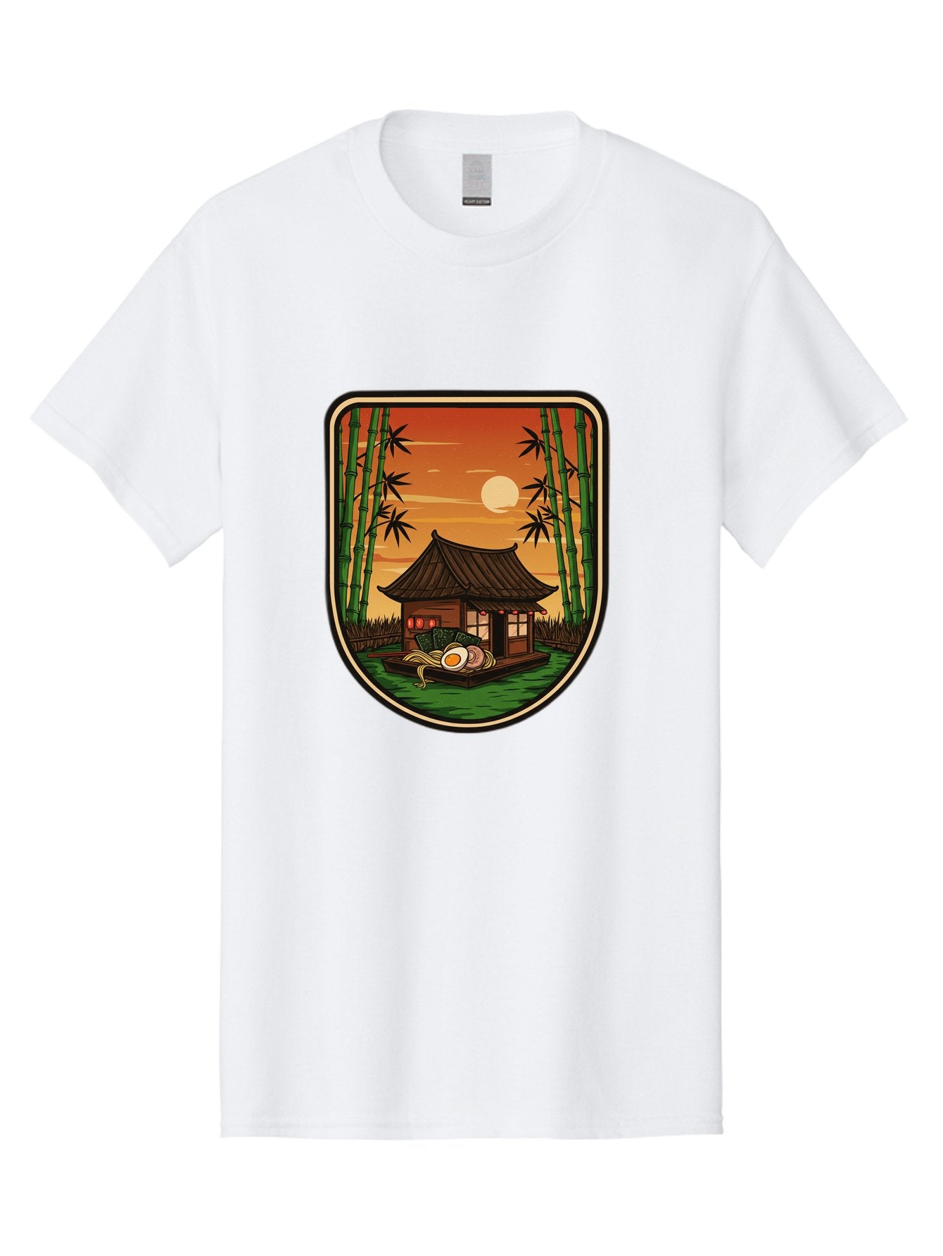 Bamboo-House Men'S Graphic Tee, 100% Cotton, Comfortable Casual Summer Wear, Machine Washable, Sake Bottle, Bamboo Forest, Traditional Japanese House, Serene Landscape, Peaceful Atmosphere, Japanese Culture, Evening Scene, Full Moon, Baa147 5