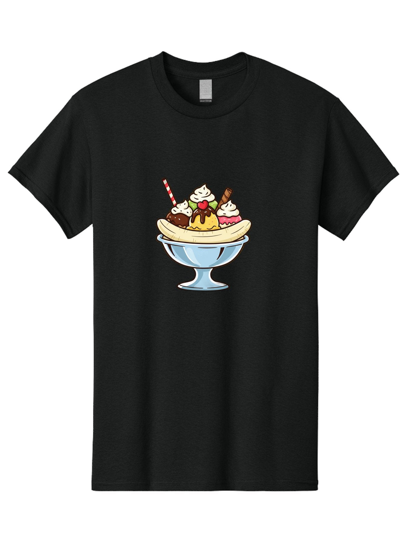 Banana-Split Men'S Graphic Tee, 100% Cotton, Comfortable Casual Summer Wear, Machine Washable, Banana Split, Sundae, Ice Cream Dessert, Whipped Cream, Chocolate Sauce, Cherry On Top, Colorful Treats, Sweet Indulgence Baa148 7