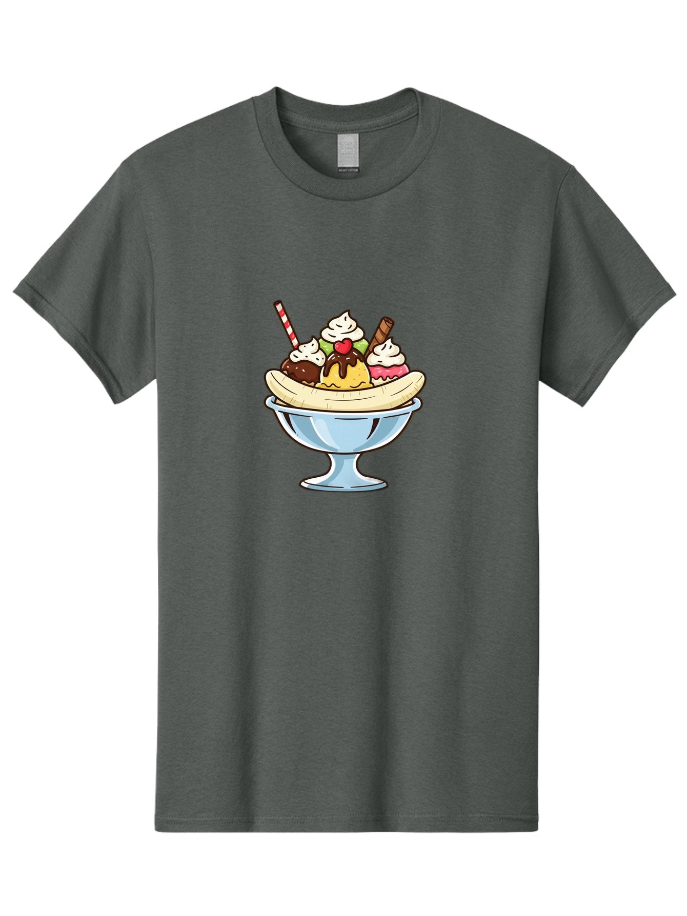 Banana-Split Men'S Graphic Tee, 100% Cotton, Comfortable Casual Summer Wear, Machine Washable, Banana Split, Sundae, Ice Cream Dessert, Whipped Cream, Chocolate Sauce, Cherry On Top, Colorful Treats, Sweet Indulgence Baa148 4