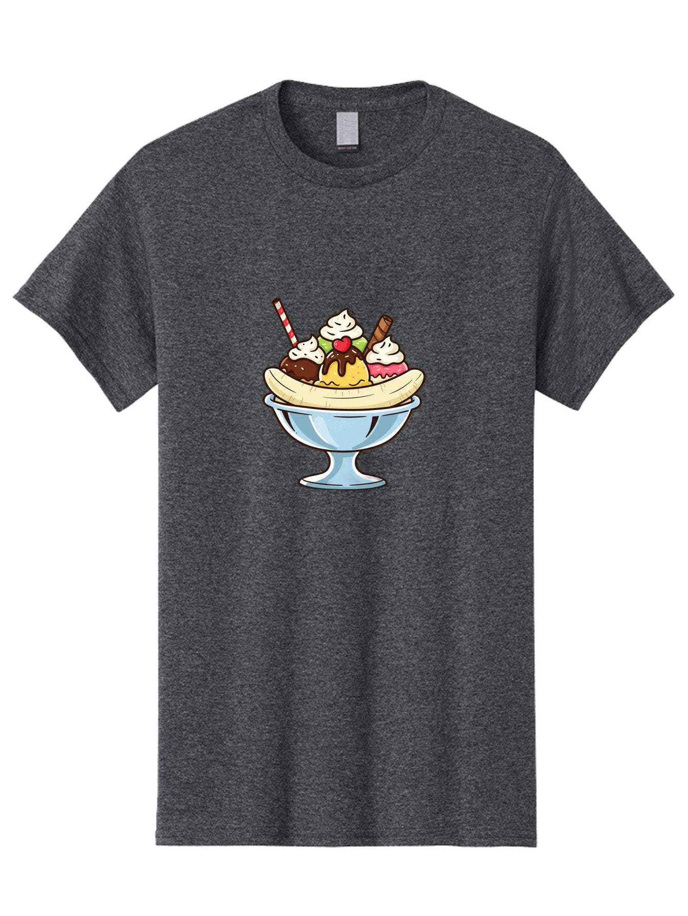 Banana-Split Men'S Graphic Tee, 100% Cotton, Comfortable Casual Summer Wear, Machine Washable, Banana Split, Sundae, Ice Cream Dessert, Whipped Cream, Chocolate Sauce, Cherry On Top, Colorful Treats, Sweet Indulgence Baa148 6