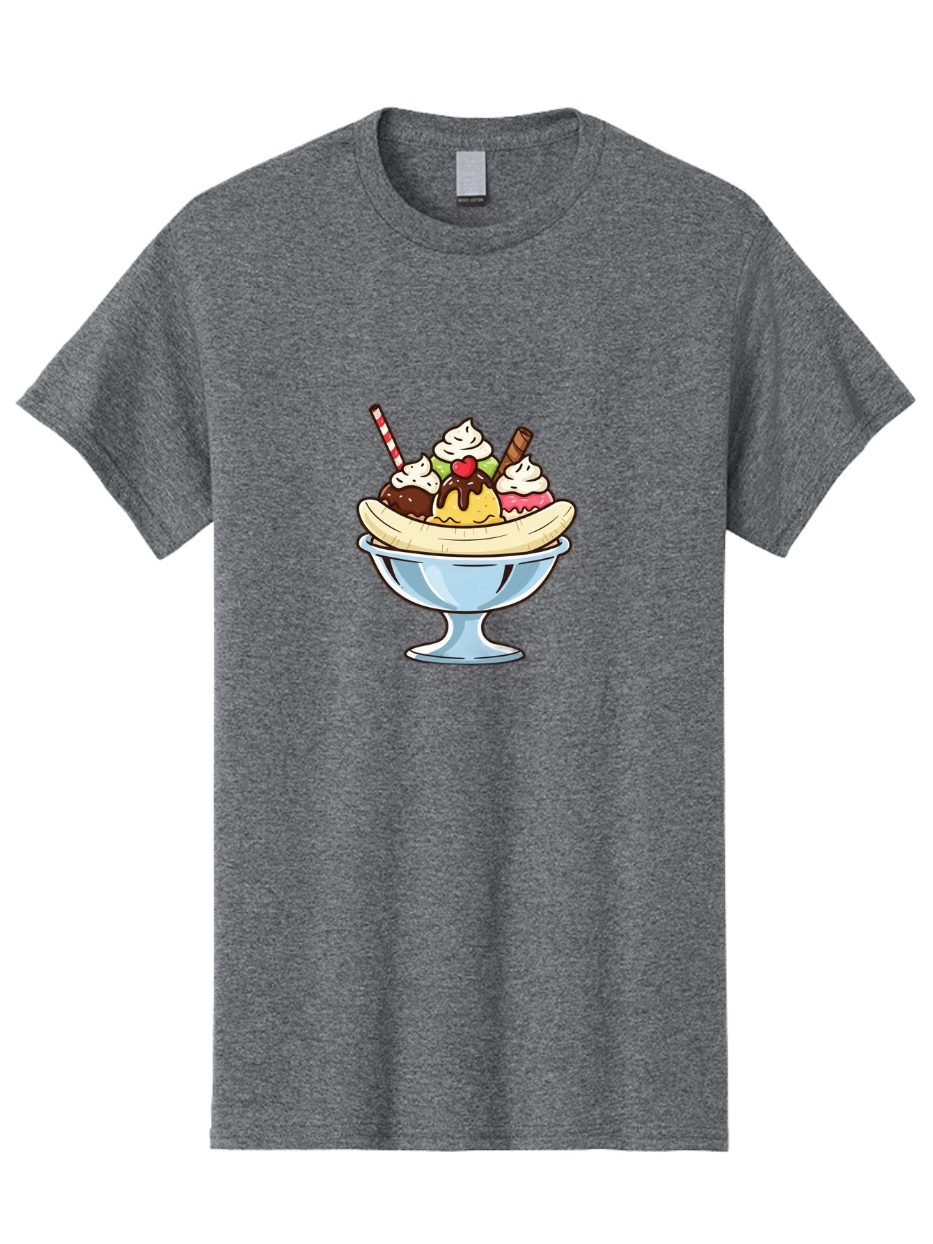 Banana-Split Men'S Graphic Tee, 100% Cotton, Comfortable Casual Summer Wear, Machine Washable, Banana Split, Sundae, Ice Cream Dessert, Whipped Cream, Chocolate Sauce, Cherry On Top, Colorful Treats, Sweet Indulgence Baa148 9