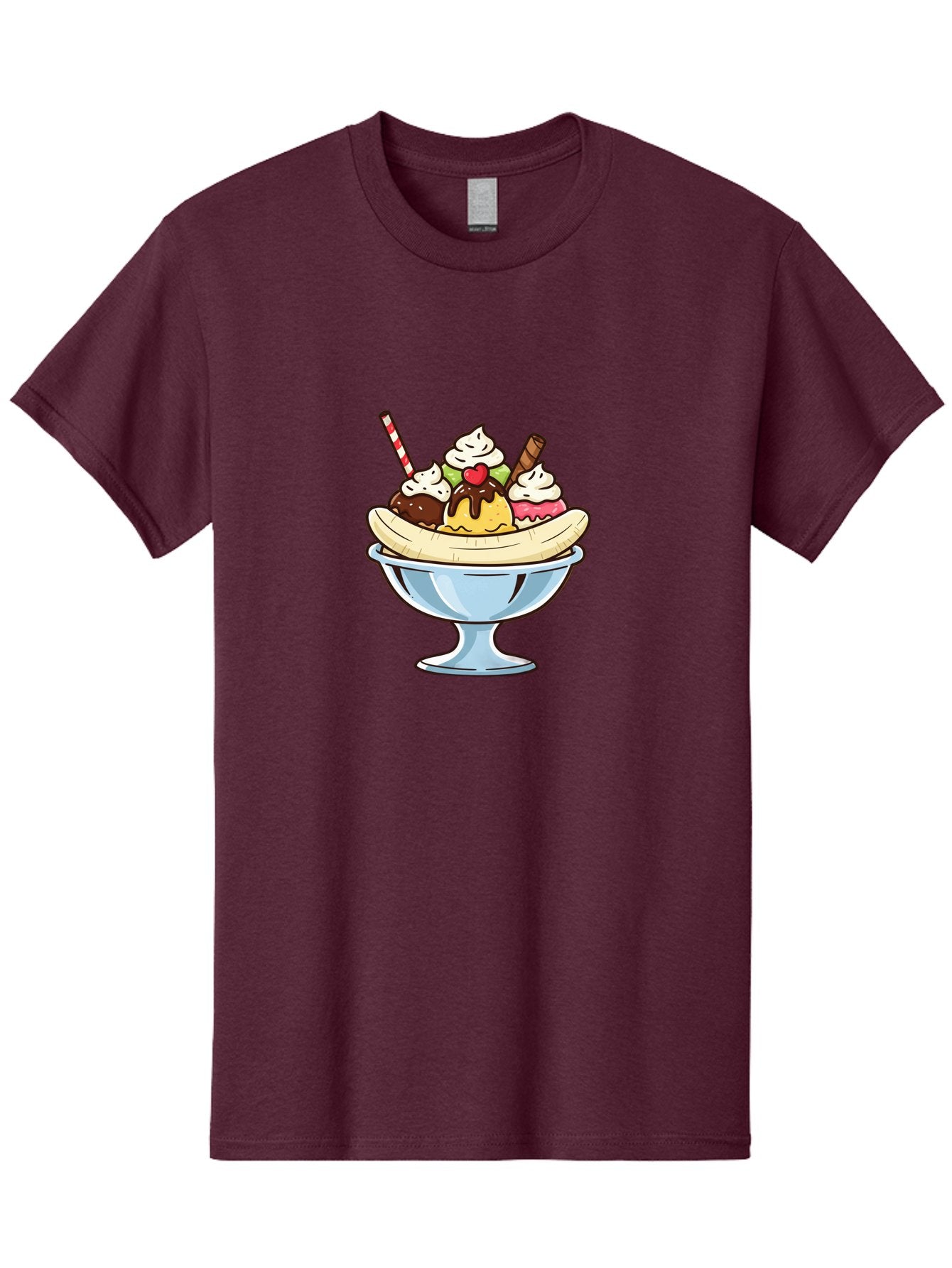 Banana-Split Men'S Graphic Tee, 100% Cotton, Comfortable Casual Summer Wear, Machine Washable, Banana Split, Sundae, Ice Cream Dessert, Whipped Cream, Chocolate Sauce, Cherry On Top, Colorful Treats, Sweet Indulgence Baa148 15